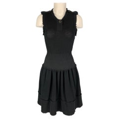 CHANEL Size 2 Black Knitted Cotton Textured Sleeveless Dress