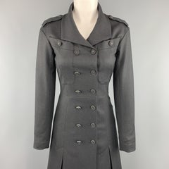 CHANEL Size 2 Grey Wool / Cashmere Double Breasted Epaulet CC Button Coat