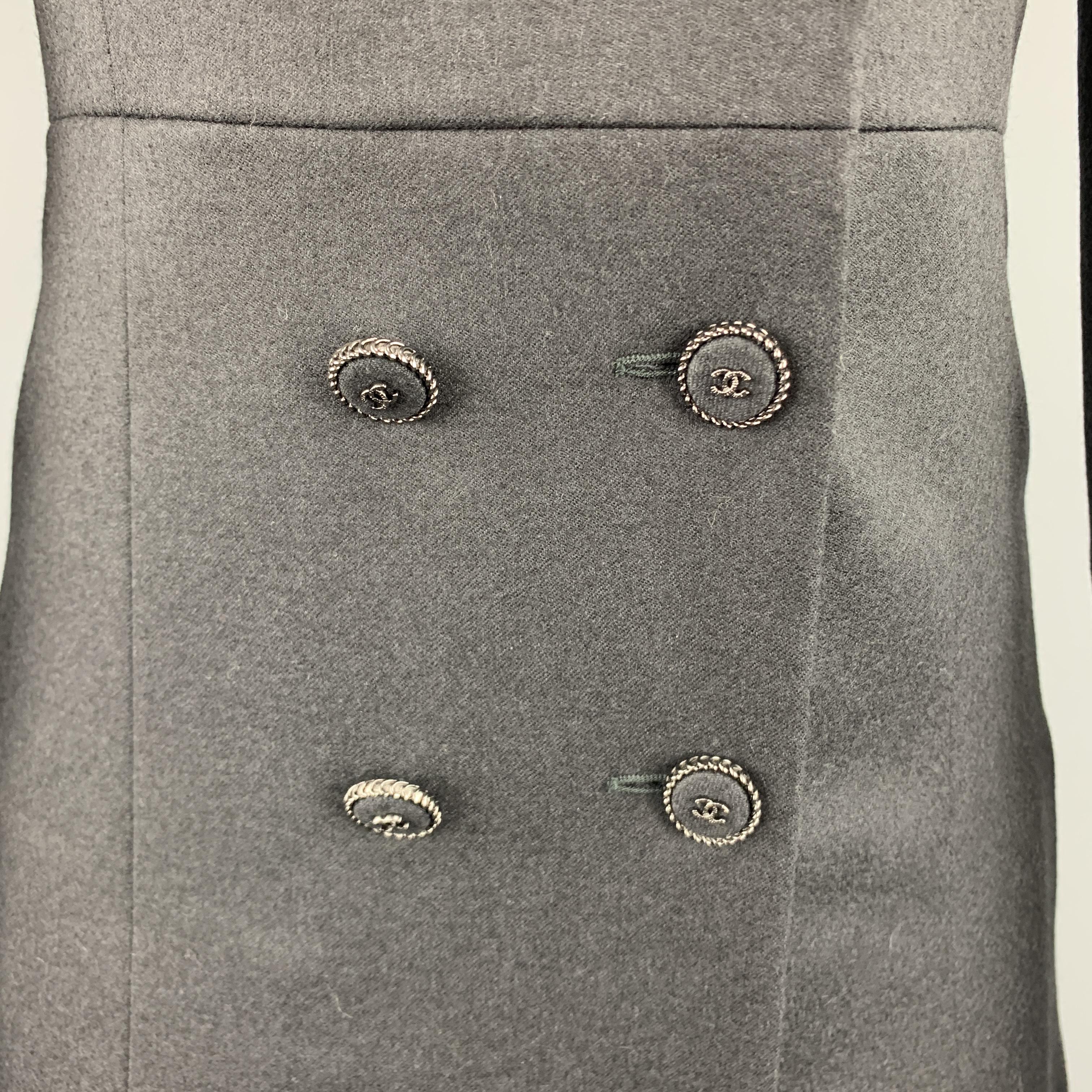 Women's CHANEL Size 2 Grey Wool / Cashmere Double Breasted Epaulet CC Button Coat