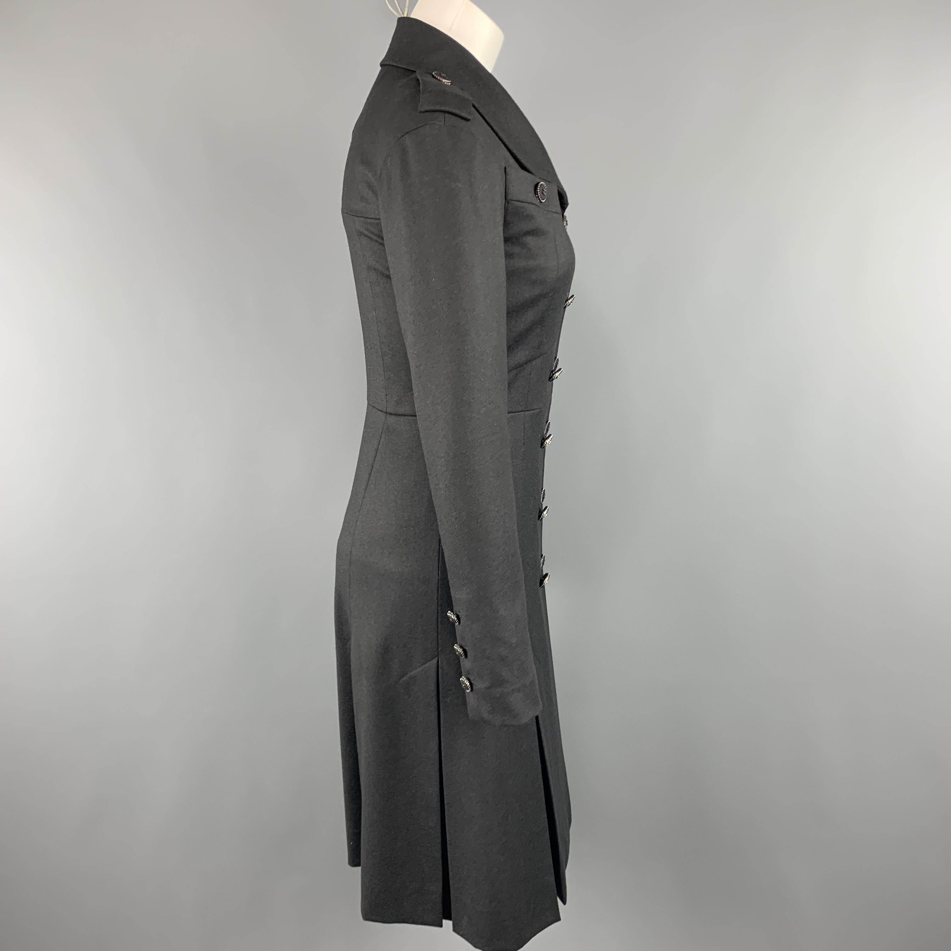CHANEL Size 2 Grey Wool / Cashmere Double Breasted Epaulet CC Button Coat 1