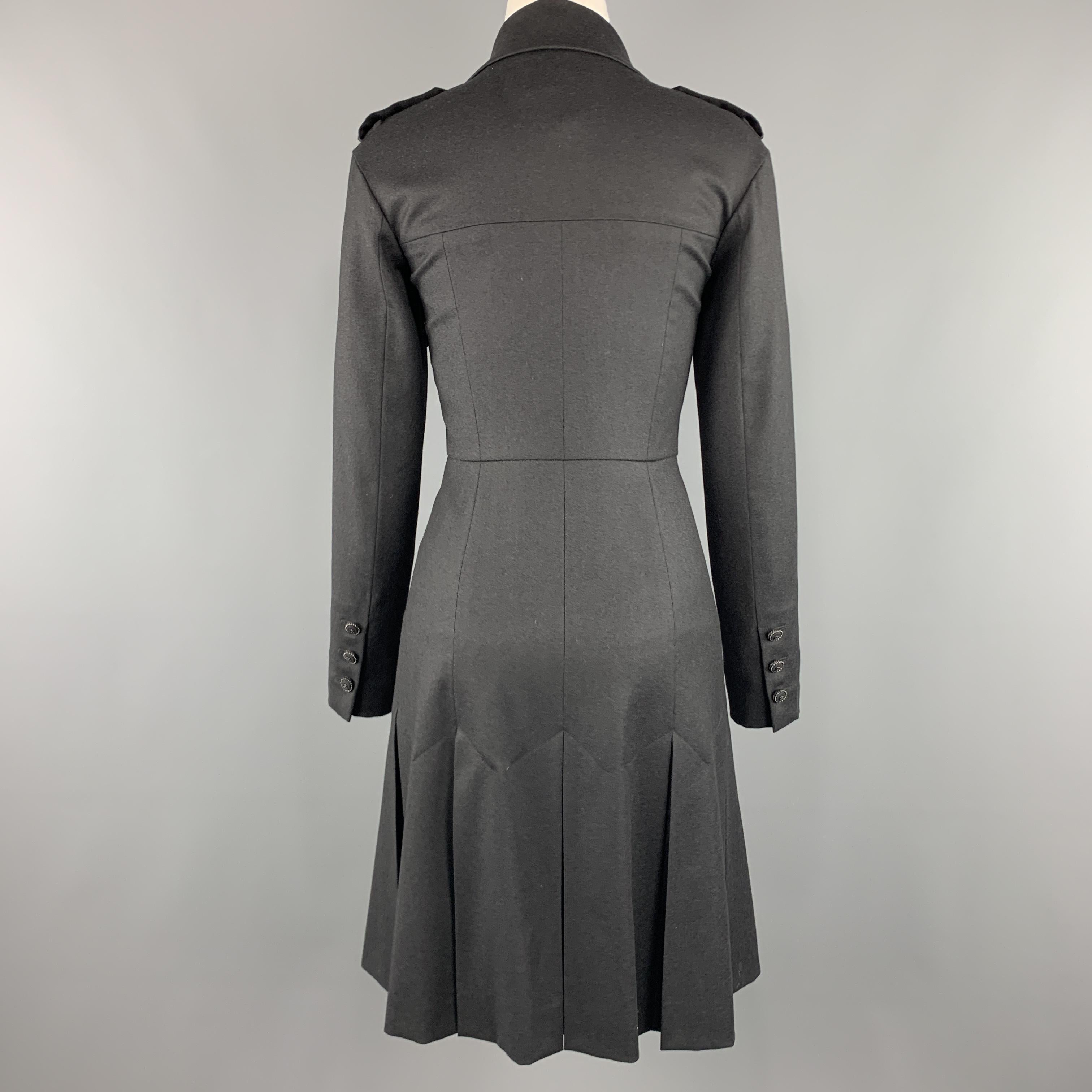 CHANEL Size 2 Grey Wool / Cashmere Double Breasted Epaulet CC Button Coat 2