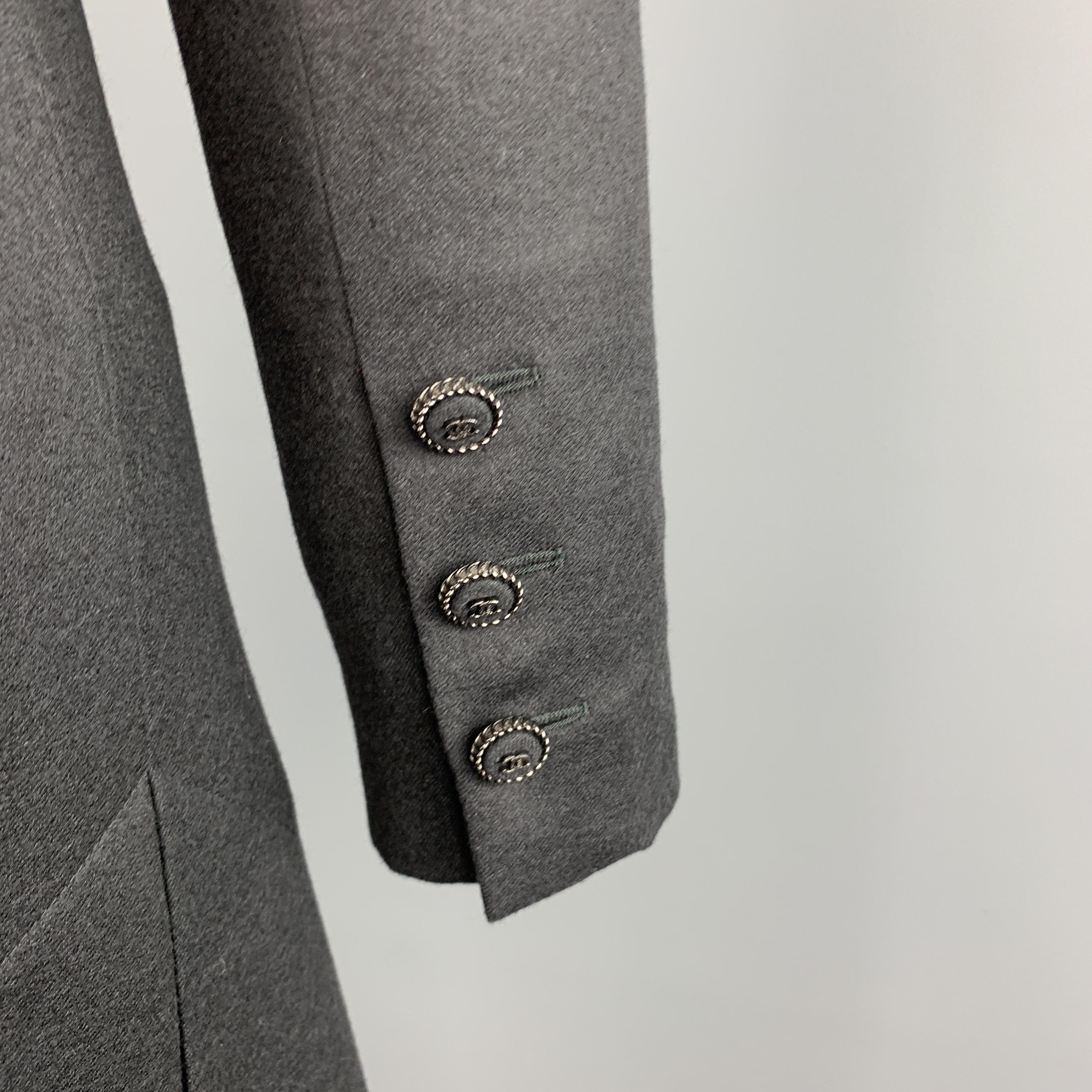 CHANEL Size 2 Grey Wool / Cashmere Double Breasted Epaulet CC Button Coat 3