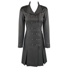 CHANEL Size 2 Grey Wool / Cashmere Double Breasted Epaulet CC Button Coat