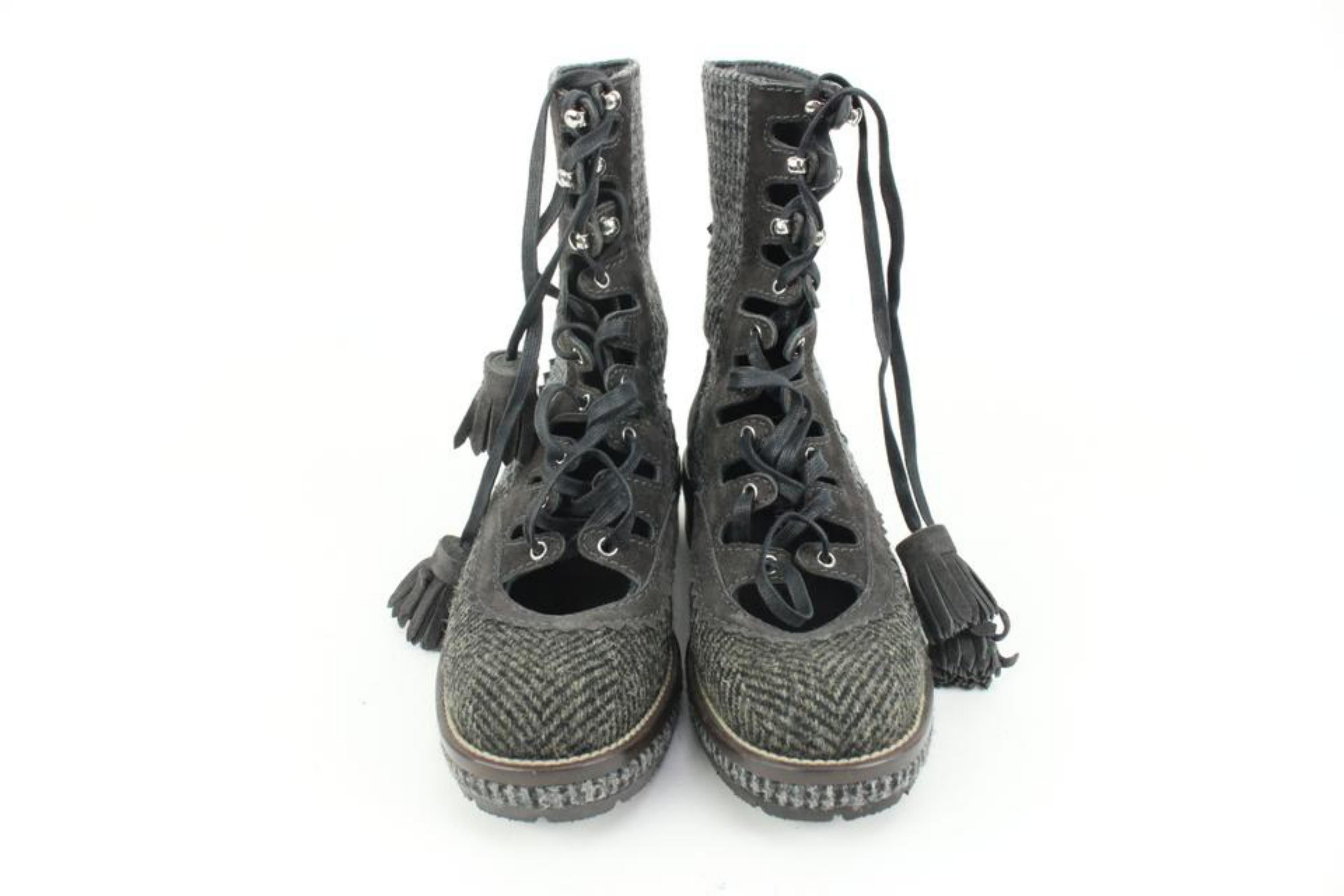 Chanel Talla 36 CC Botas de combate de tweed con logotipo 40cz413s en venta 6