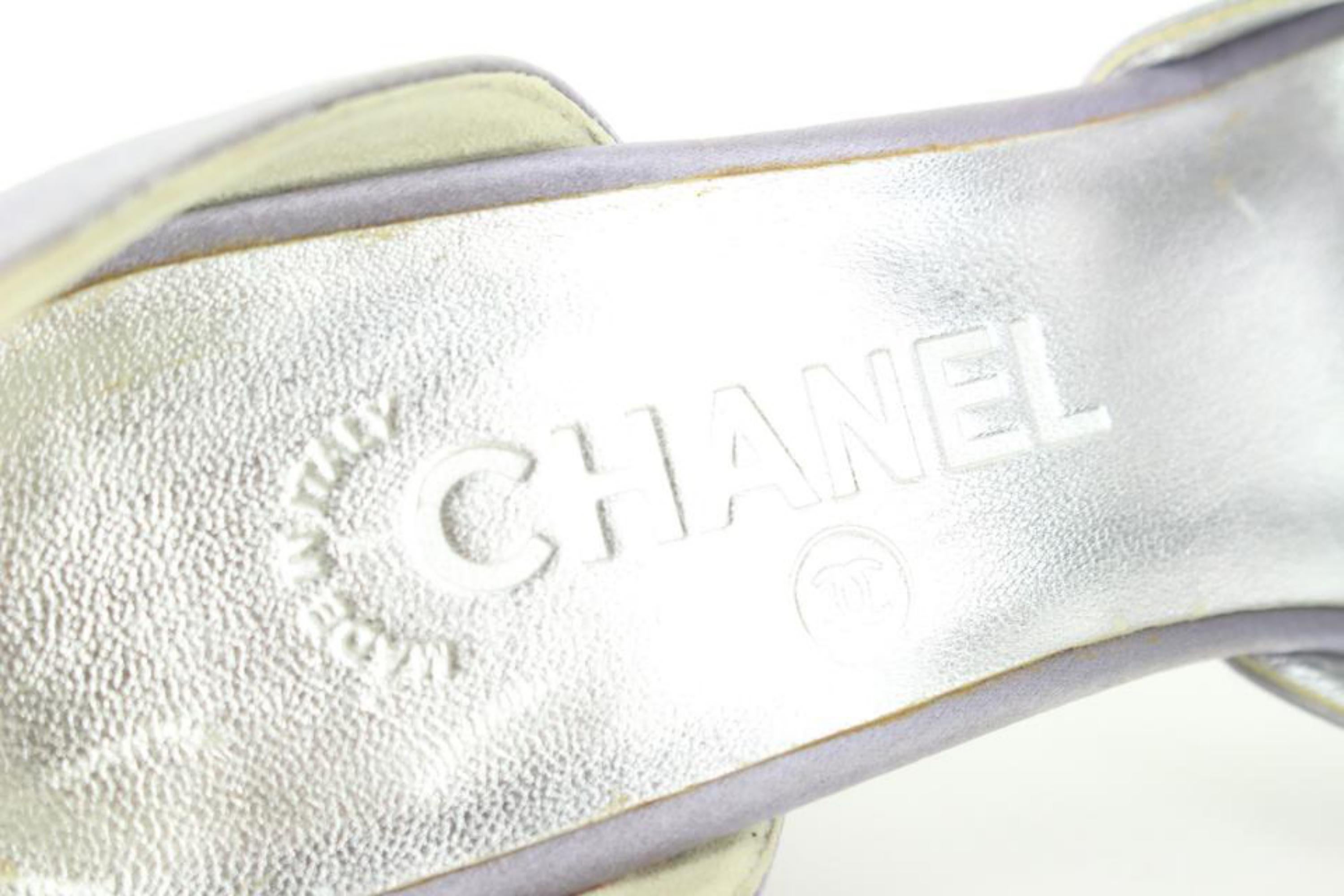 Chanel Size 36.5 Grey Satin Peep Toe Pearl Ankle Strap Pumps Size 13c48 For Sale 2