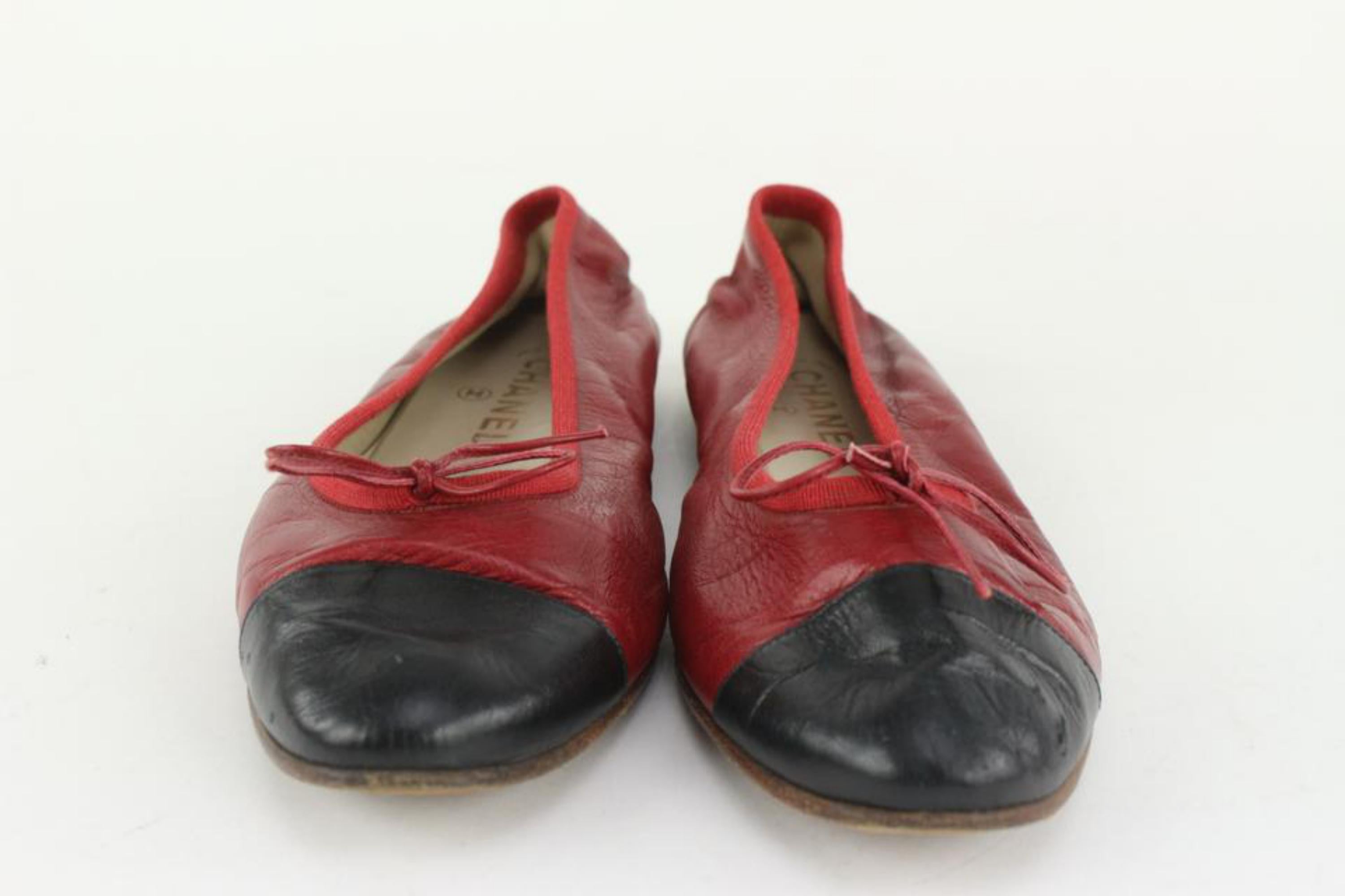 Chanel Size 37 Black x Red Cap Tote Ballerina Flats 2C1207 3