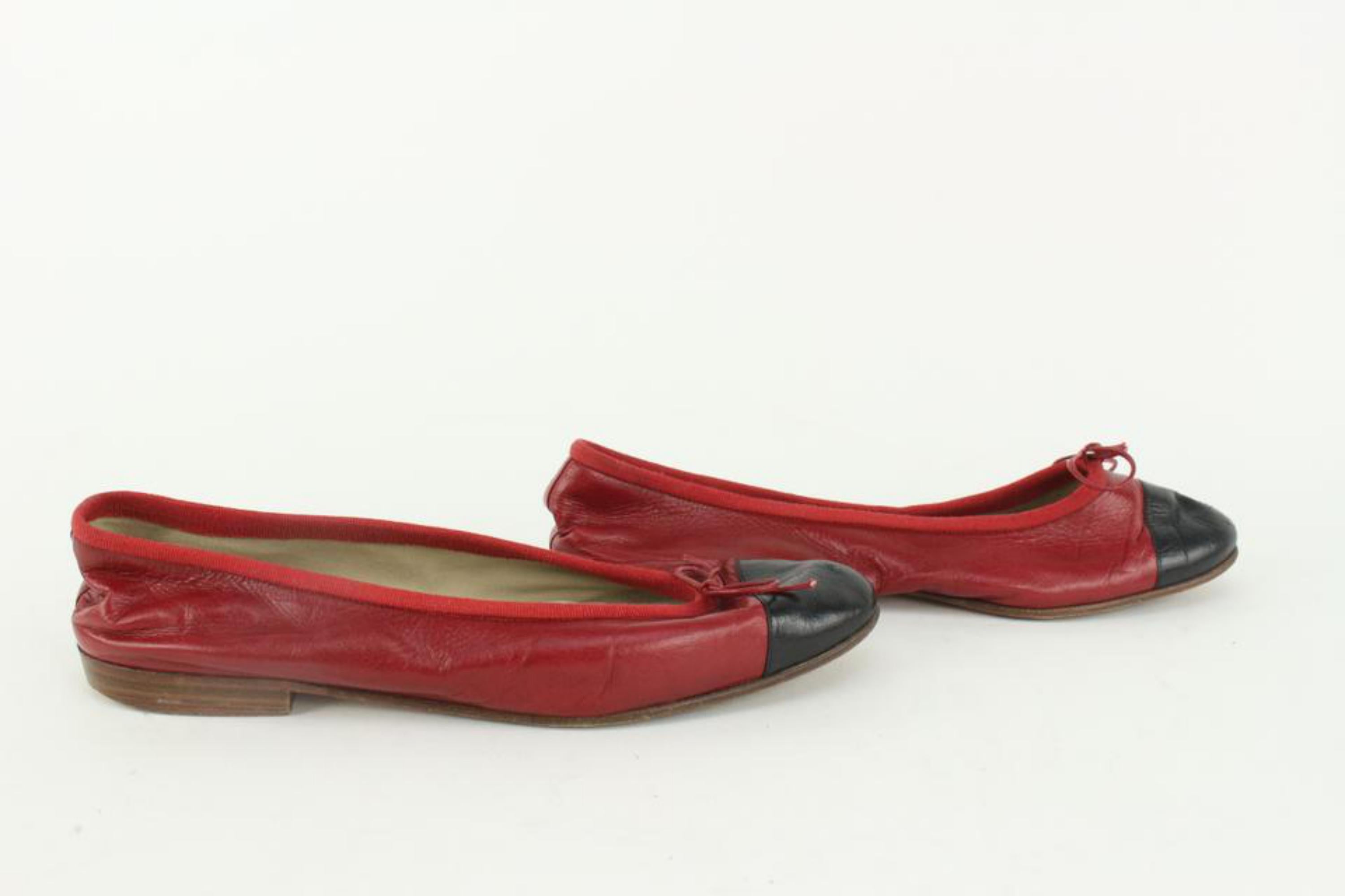 Brown Chanel Size 37 Black x Red Cap Tote Ballerina Flats 2C1207