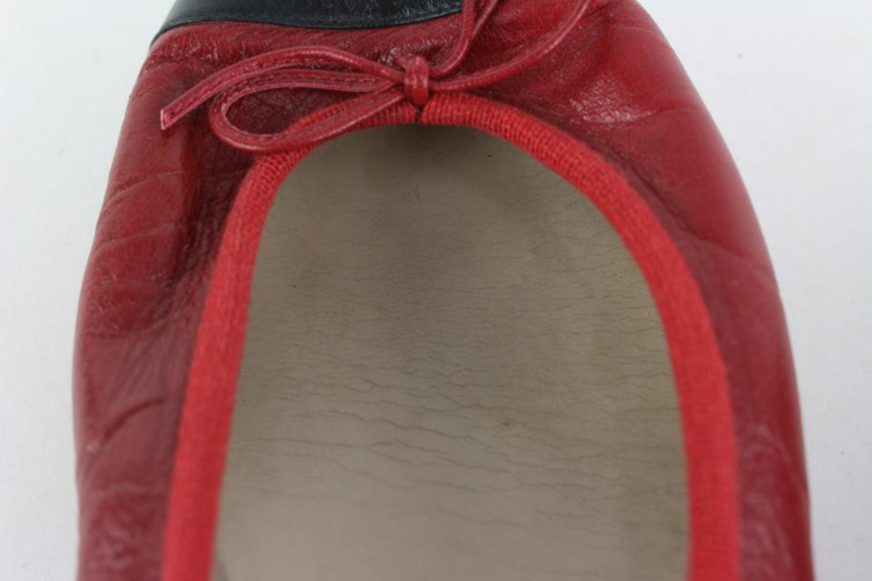 Women's Chanel Size 37 Black x Red Cap Tote Ballerina Flats 2C1207