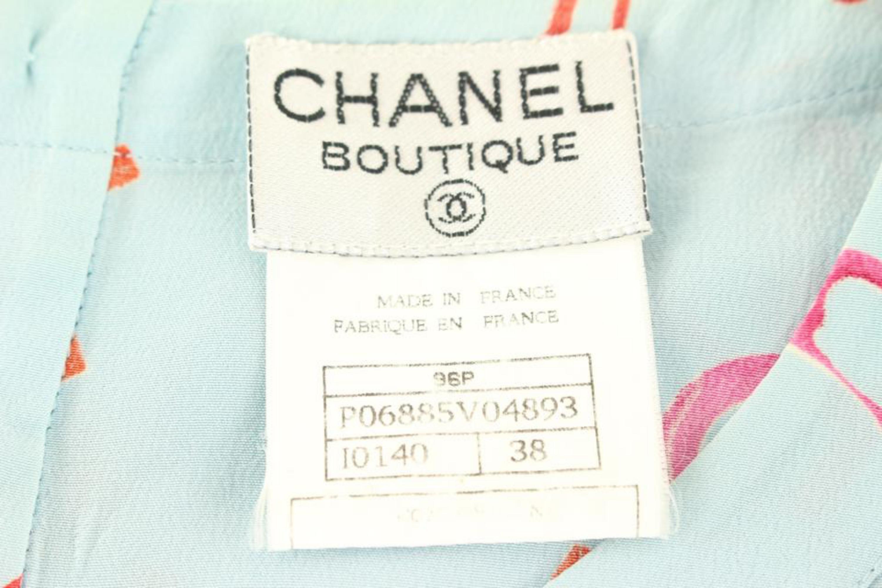 Chanel Size 38 96P Rouge Coco All Over Blue Silk Top Blouse Shirt 69cc614s For Sale 3