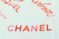 Chanel Size 38 96P Rouge Coco All Over Blue Silk Top Blouse Shirt 69cc614s