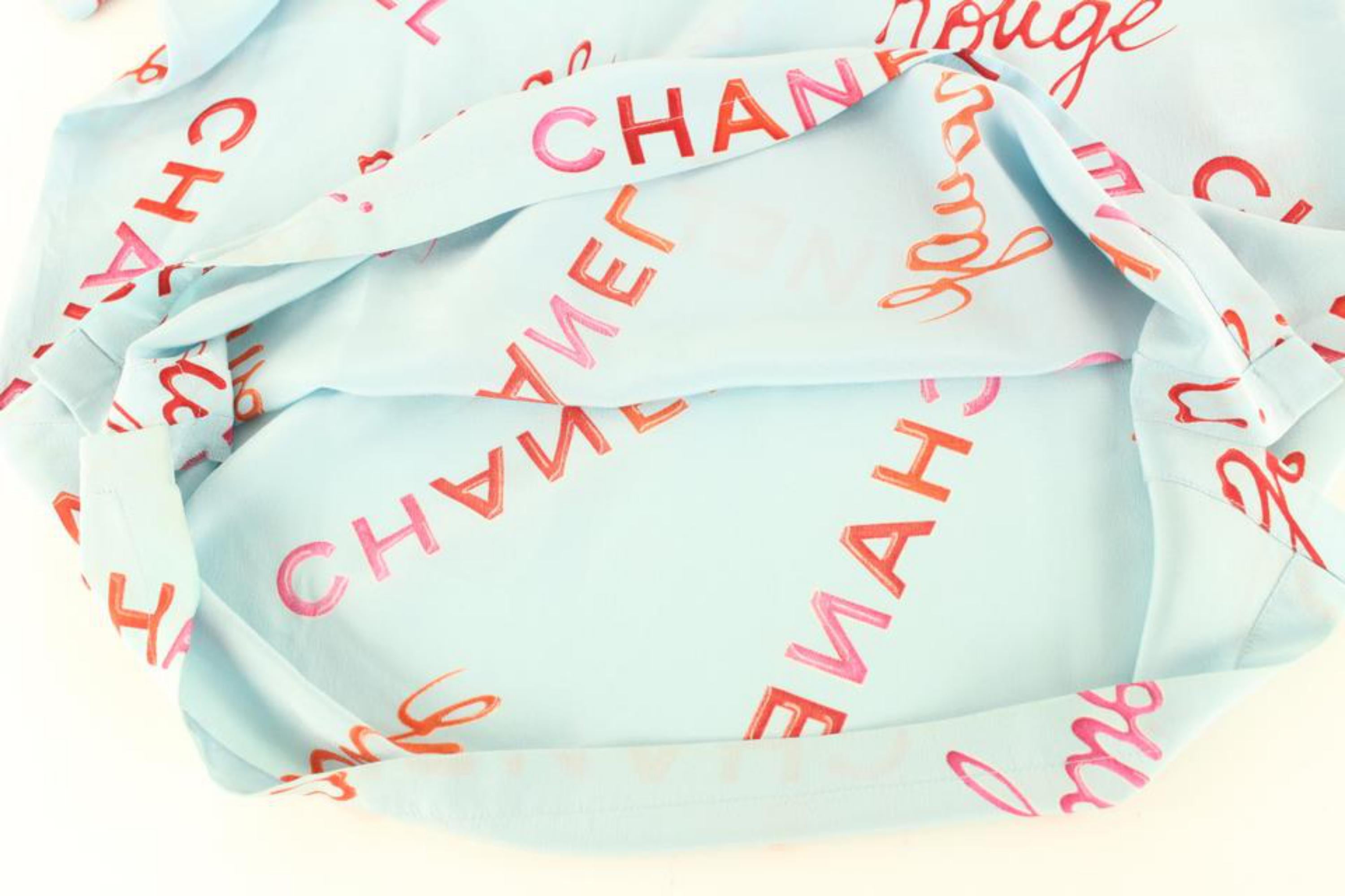 Chanel Größe 38 96P Rouge Coco All Over Blau Seide Top Bluse Shirt 69cc614s Damen im Angebot
