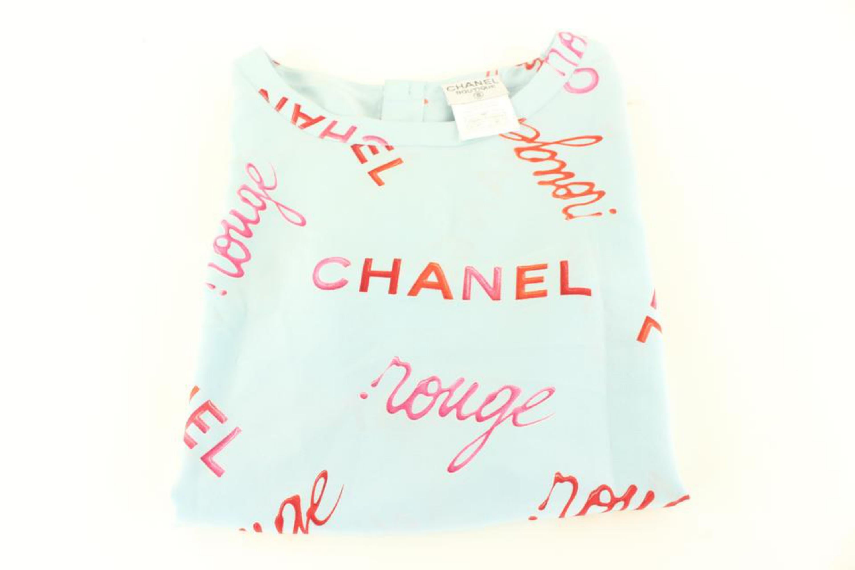Chanel Größe 38 96P Rouge Coco All Over Blau Seide Top Bluse Shirt 69cc614s im Angebot 2