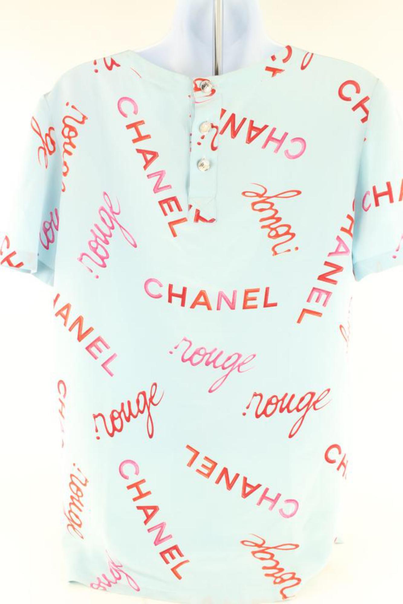 Chanel Größe 38 96P Rouge Coco All Over Blau Seide Top Bluse Shirt 69cc614s im Angebot 3