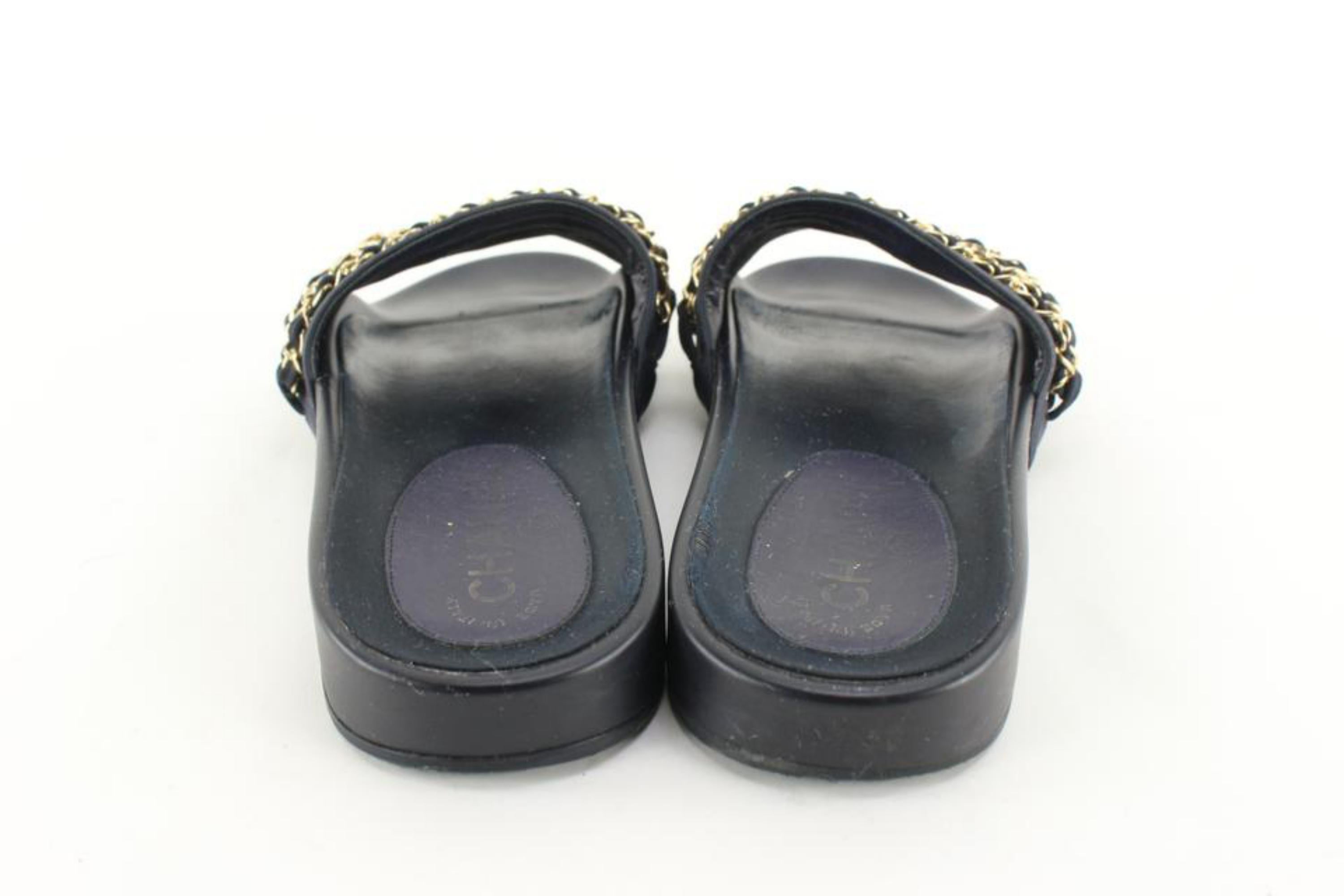 Chanel Size 38 Black Tropiconic CC Chain Pool Slides Sandals 90cc711s 1