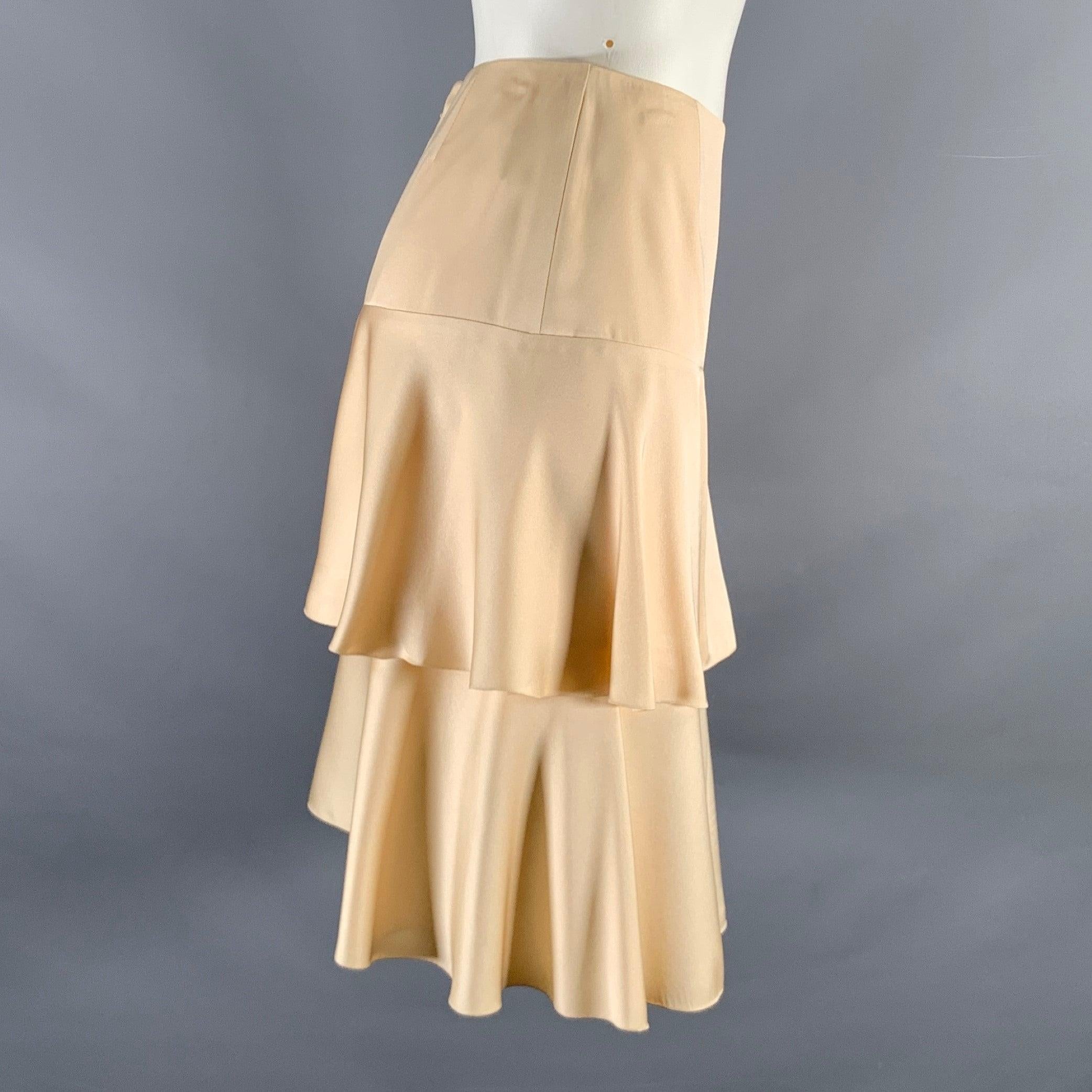 CHANEL Size 4 Beige Silk Layered Below Knee Skirt In Good Condition For Sale In San Francisco, CA
