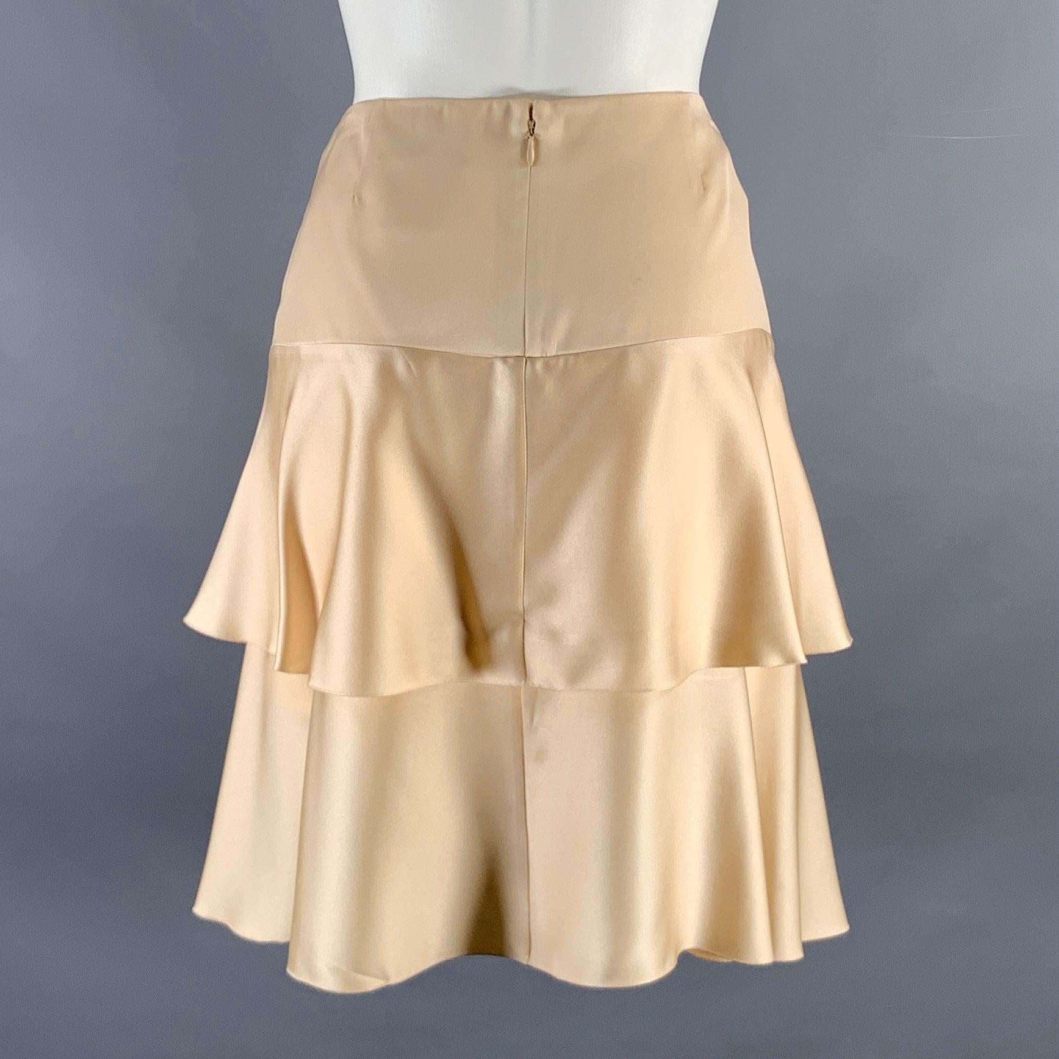 Women's CHANEL Size 4 Beige Silk Layered Below Knee Skirt For Sale