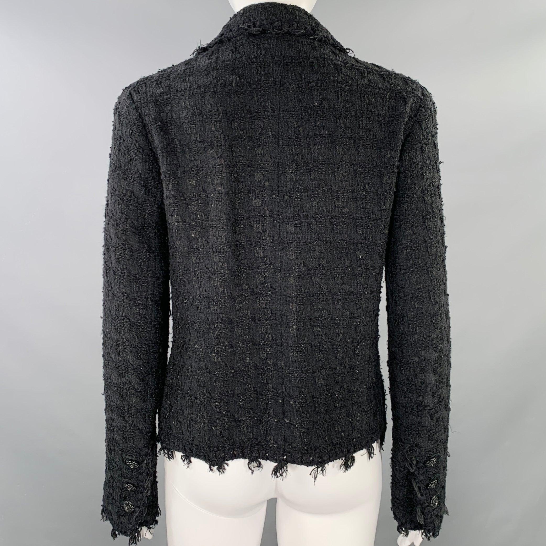 CHANEL Size 4 Black Cotton Blend Boucle Single Breasted Jacket Blazer In Good Condition For Sale In San Francisco, CA