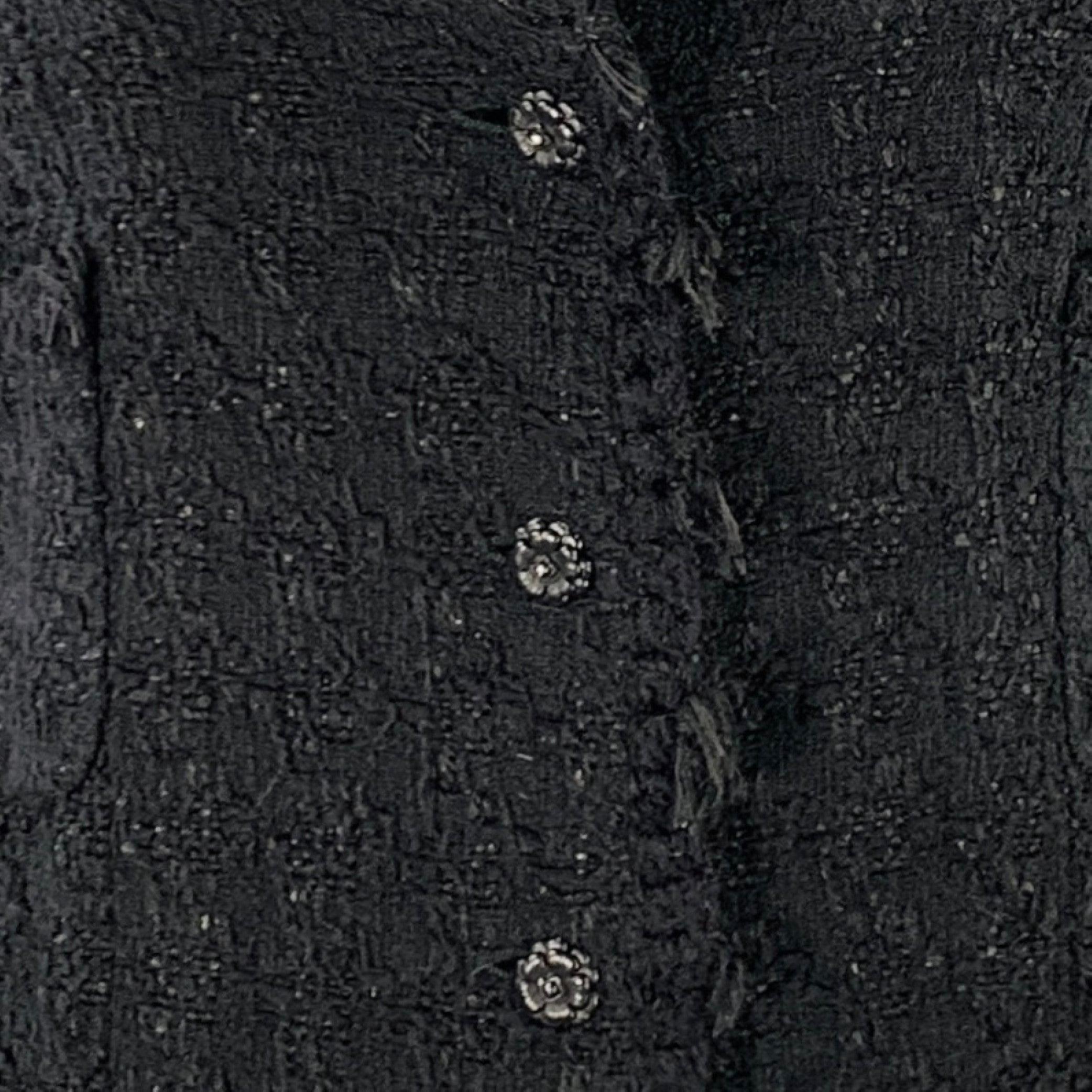 CHANEL Size 4 Black Cotton Blend Boucle Single Breasted Jacket Blazer For Sale 5