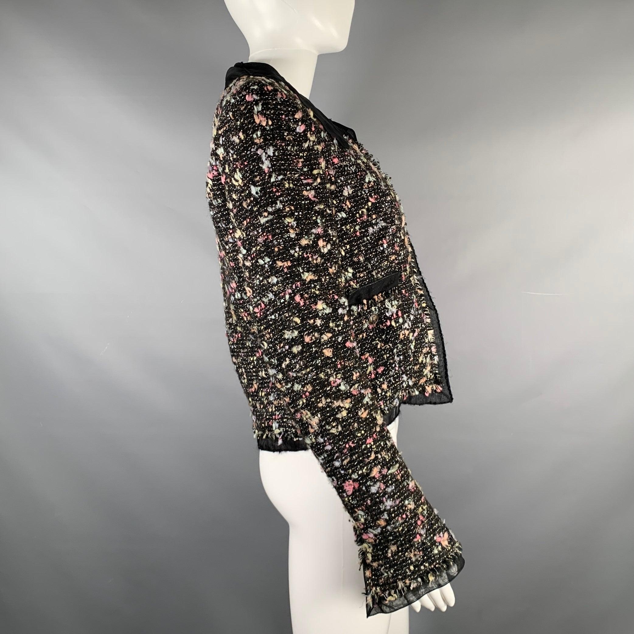 CHANEL Size 4 Black Multi-Color Wool Blend Open Front Jacket In Good Condition For Sale In San Francisco, CA
