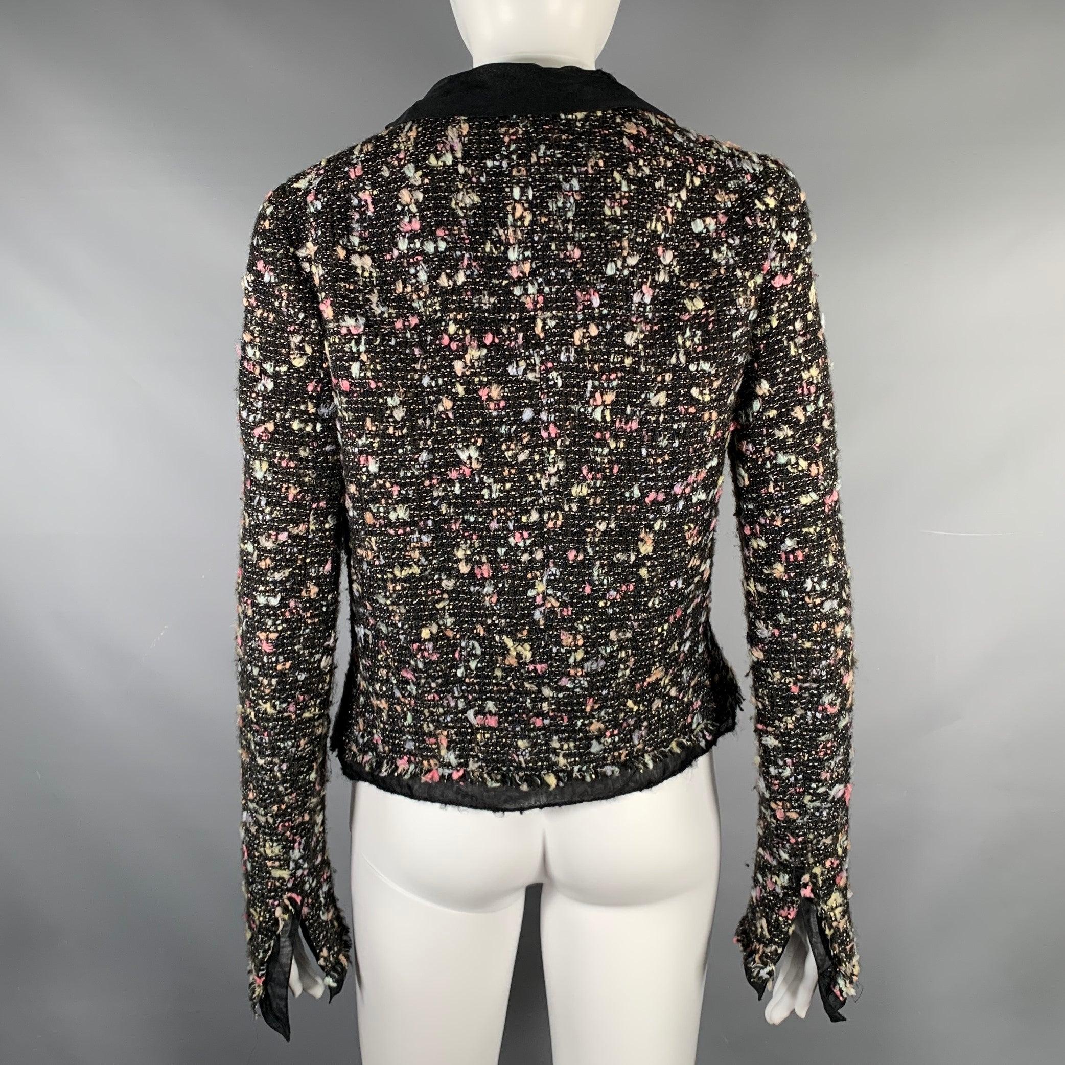 Women's CHANEL Size 4 Black Multi-Color Wool Blend Open Front Jacket For Sale