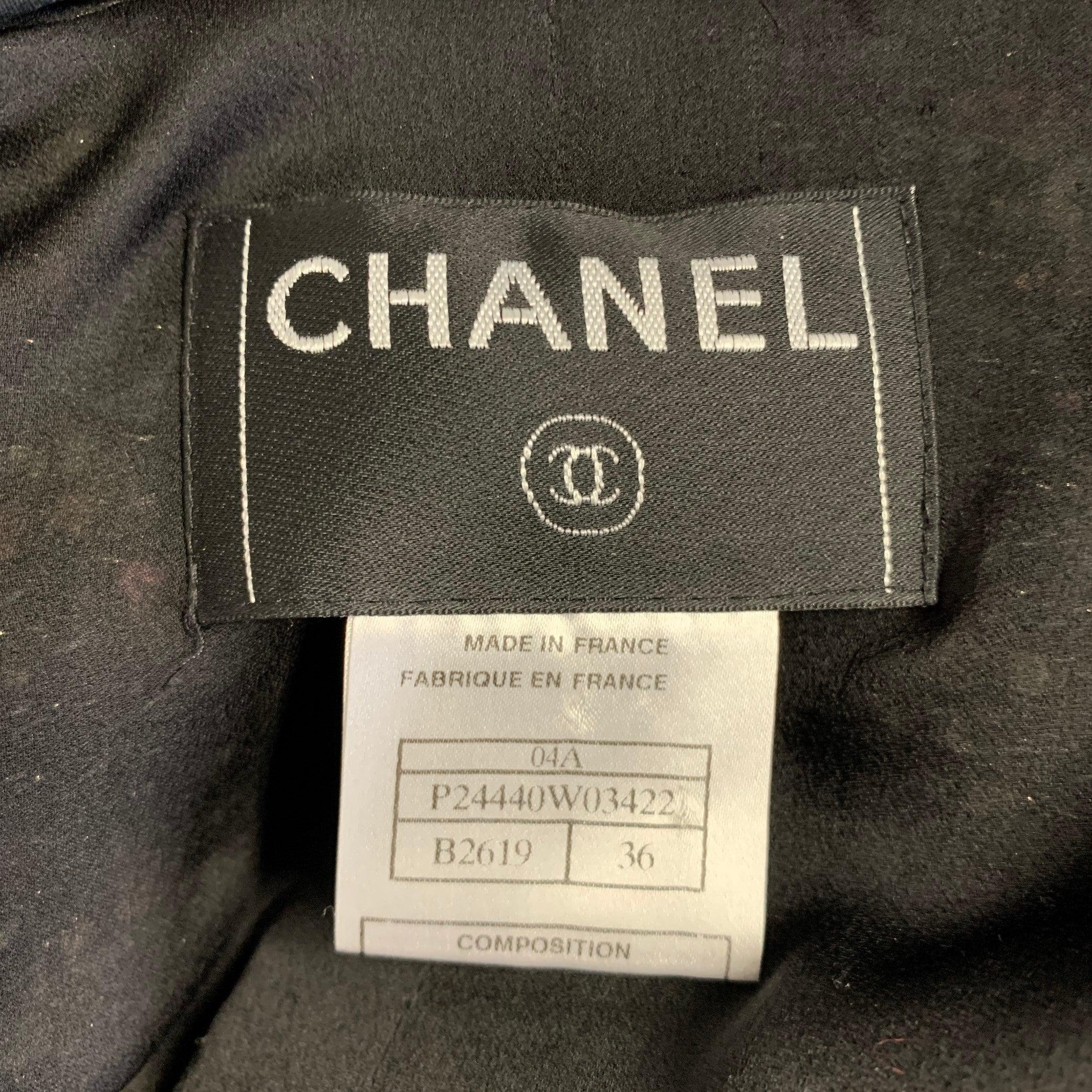 CHANEL Size 4 Black Multi-Color Wool Blend Open Front Jacket For Sale 1