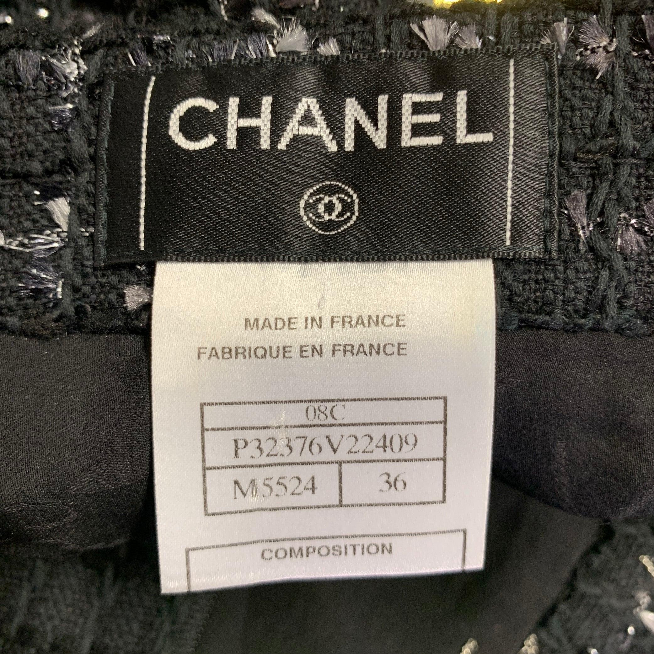 CHANEL Taille 4 Jupe en chaîne en coton mélangé noir et blanc Pour femmes en vente