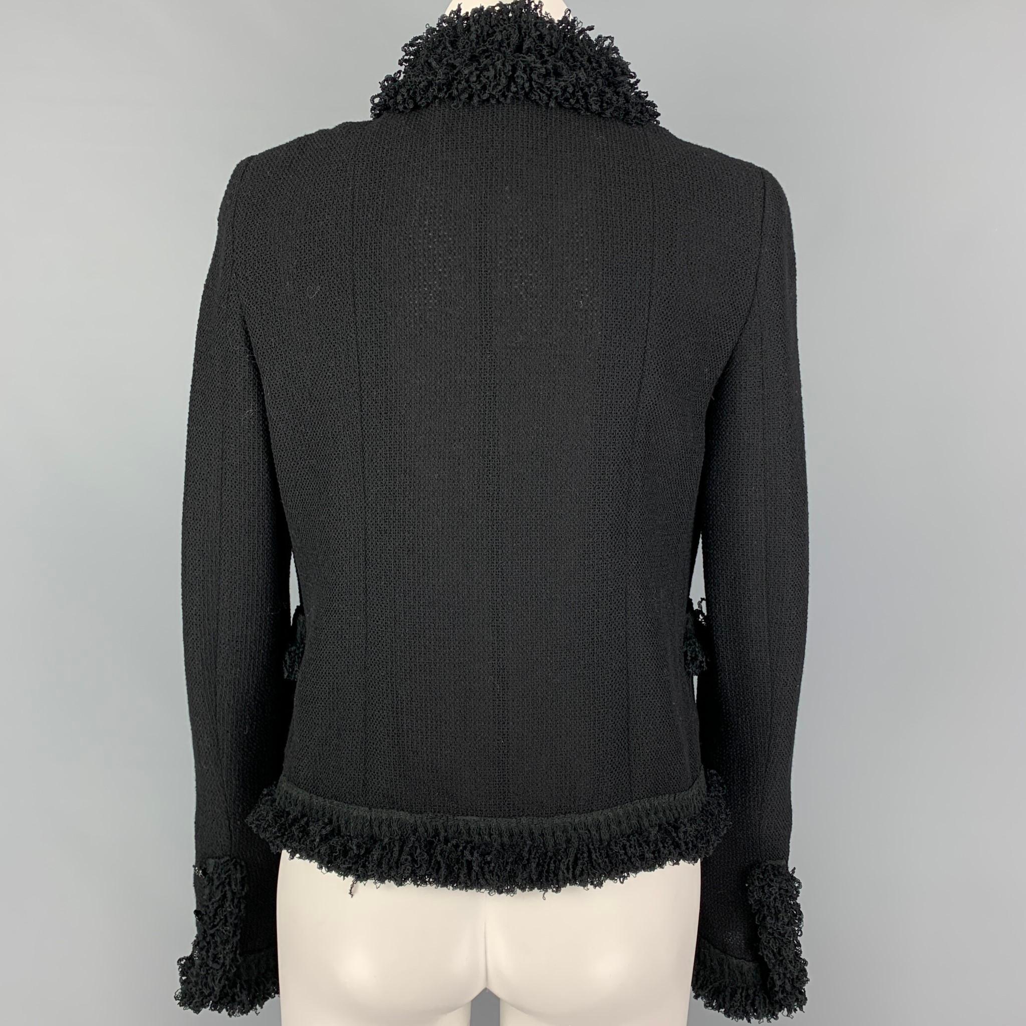 CHANEL Size 4 Black Wool Blend Open Front Jacket In Good Condition In San Francisco, CA