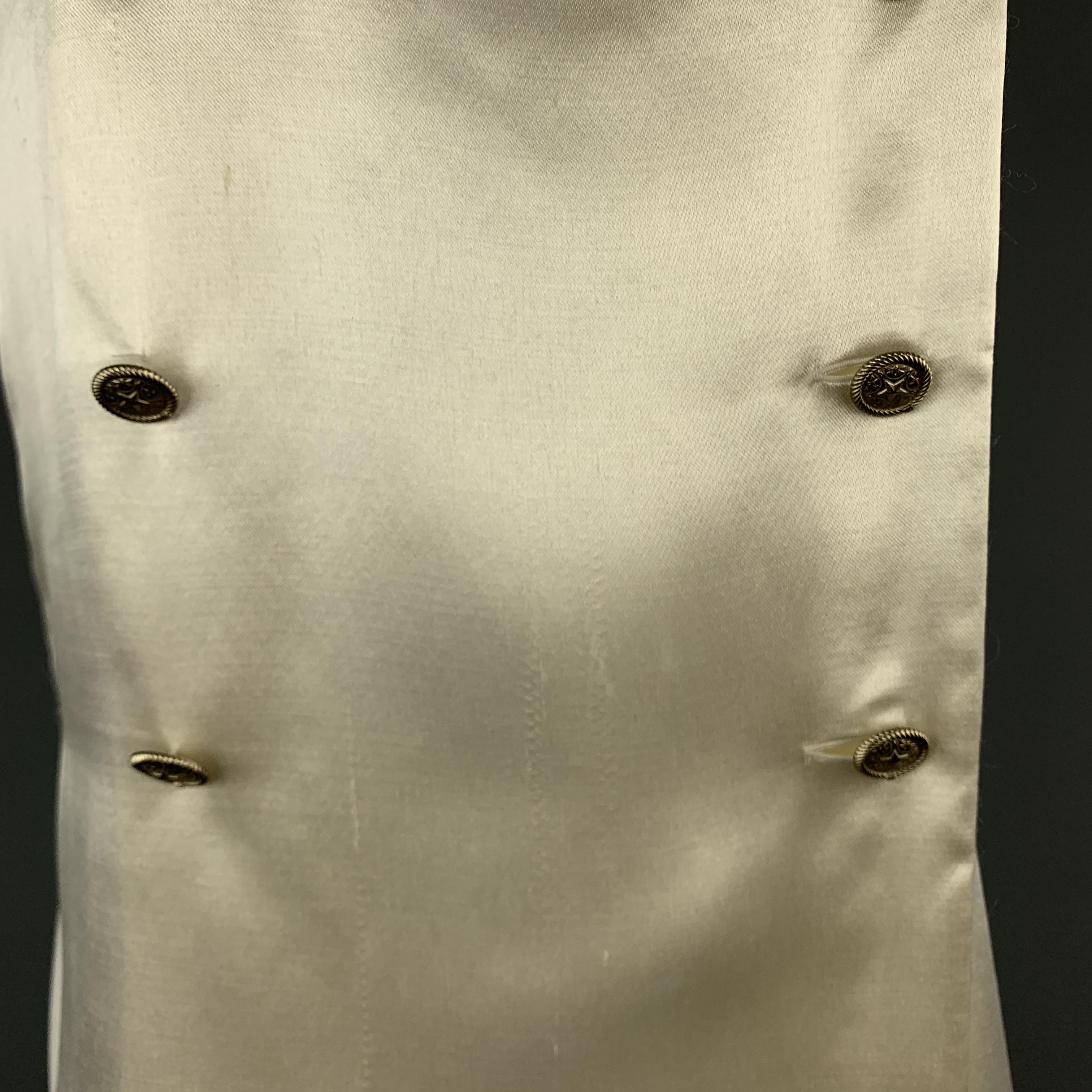 CHANEL Size 4 Cream Satin Double Breasted Military Blouse In Good Condition In San Francisco, CA
