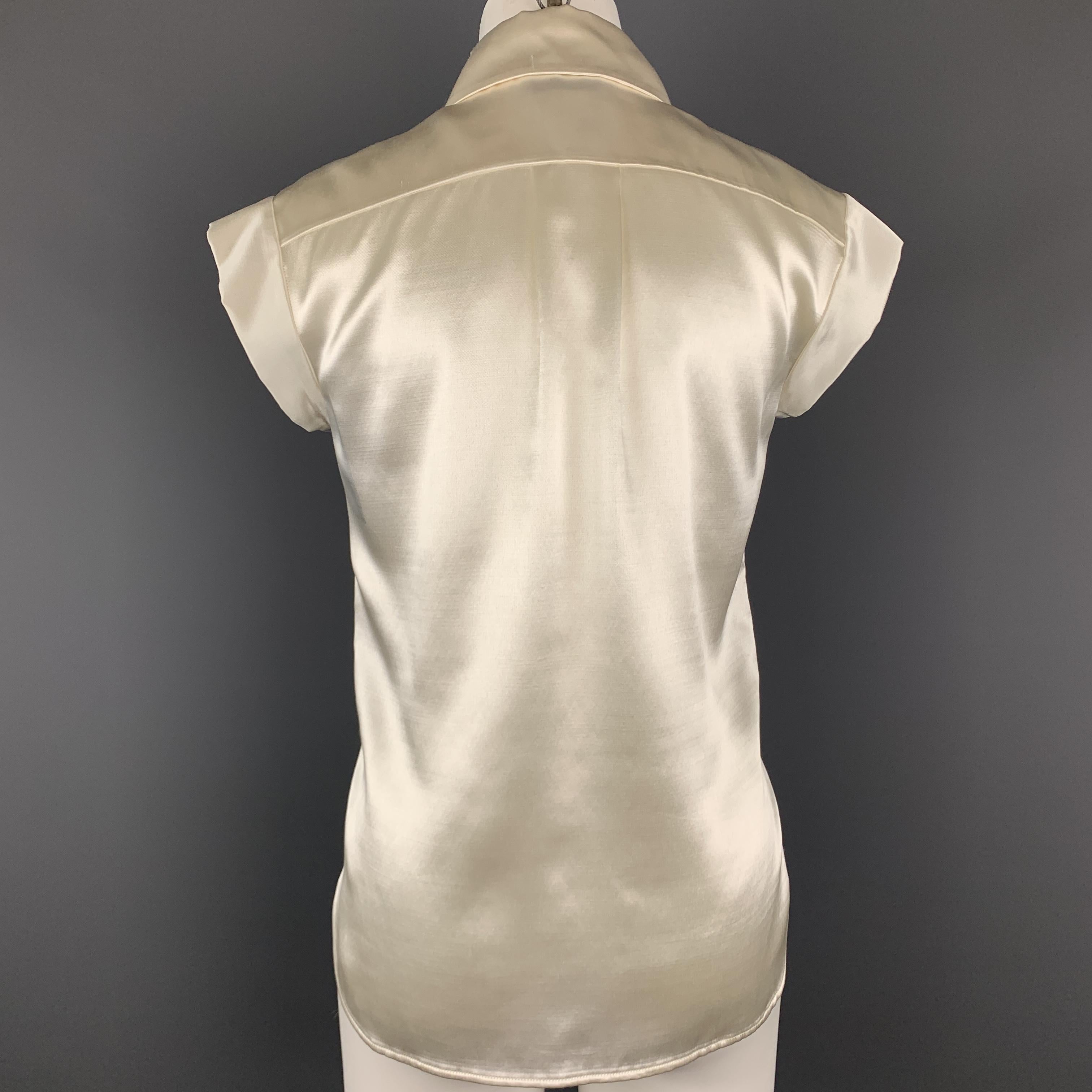 Women's CHANEL Size 4 Cream Satin Double Breasted Military Blouse