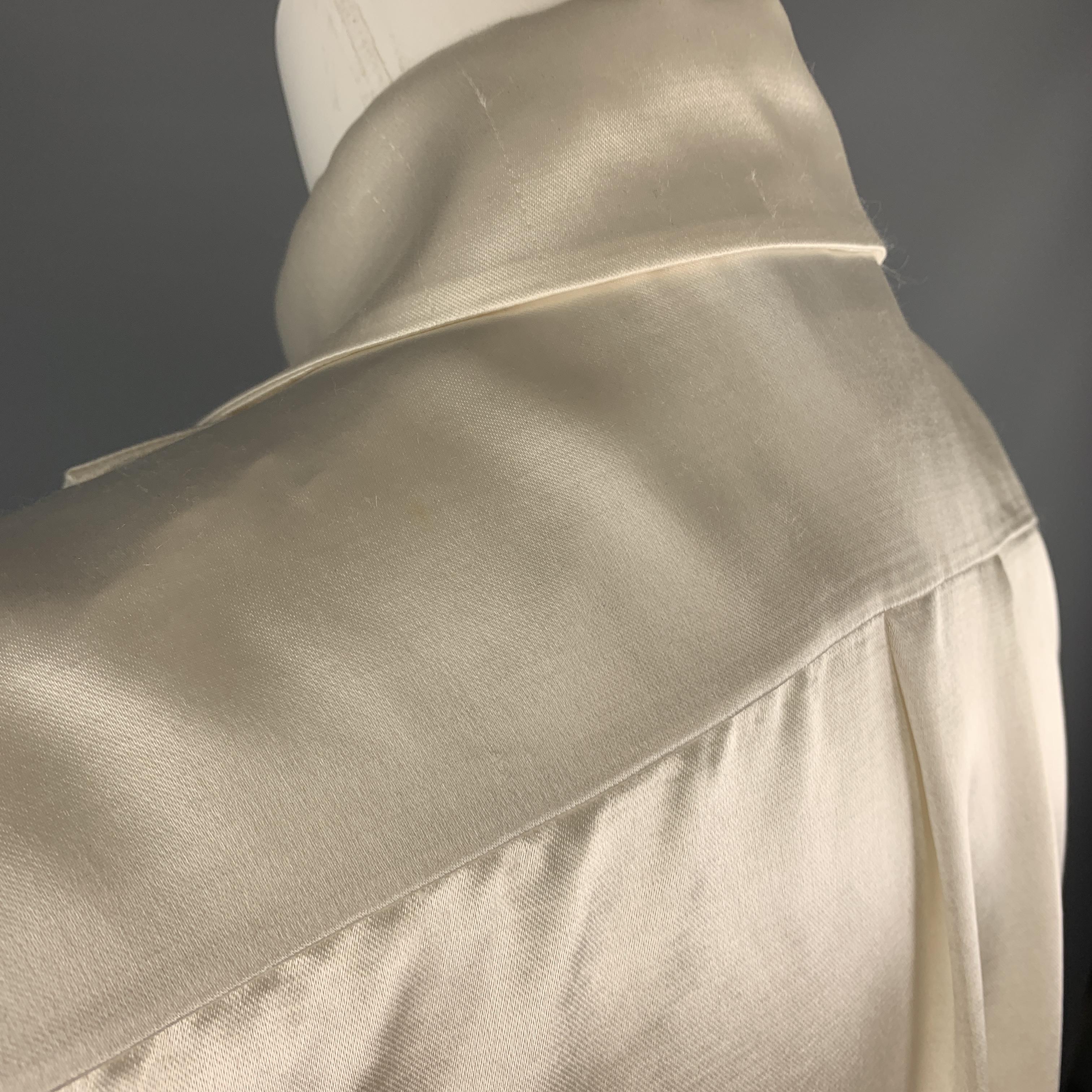 CHANEL Size 4 Cream Satin Double Breasted Military Blouse 1