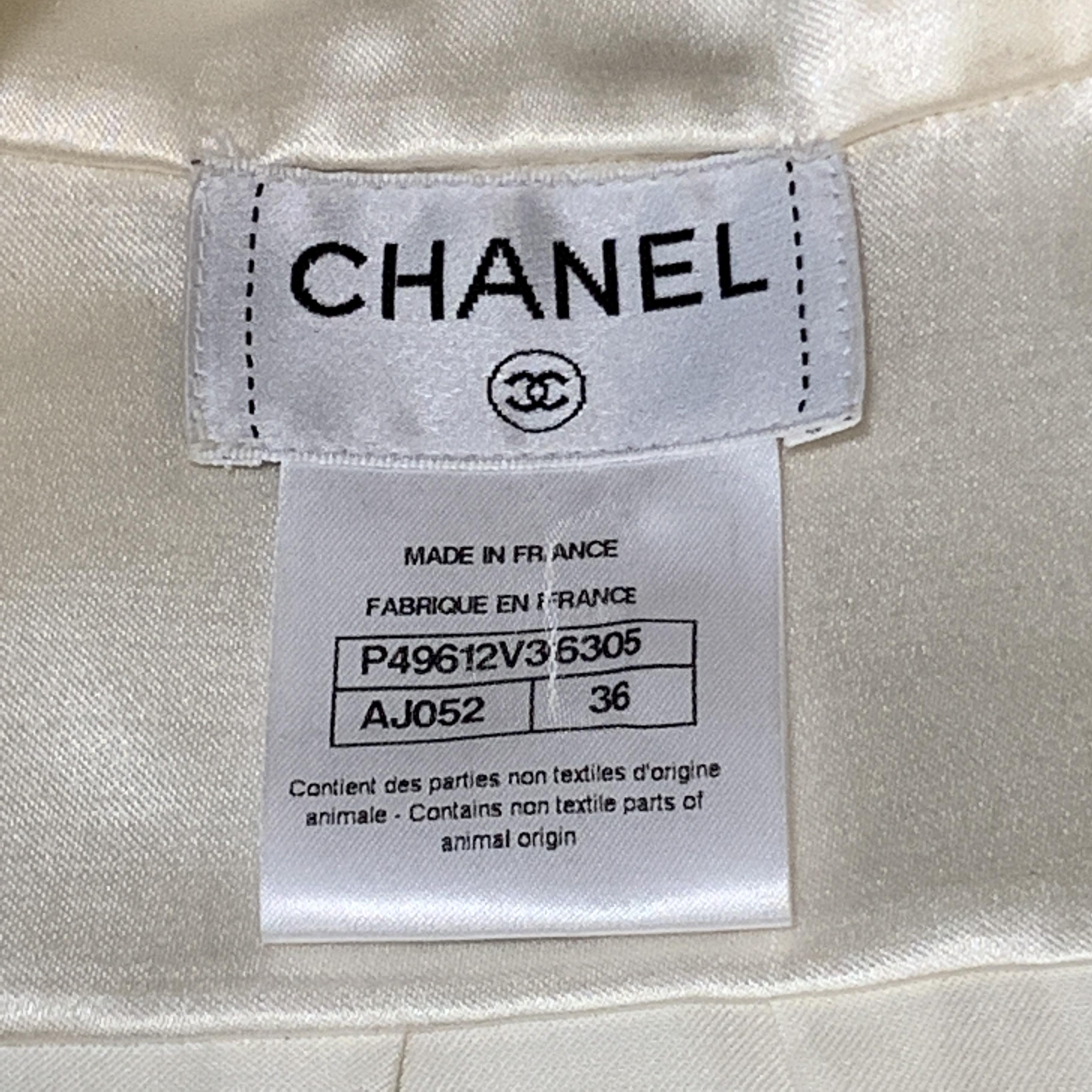 CHANEL Size 4 Cream Satin Double Breasted Military Blouse 2