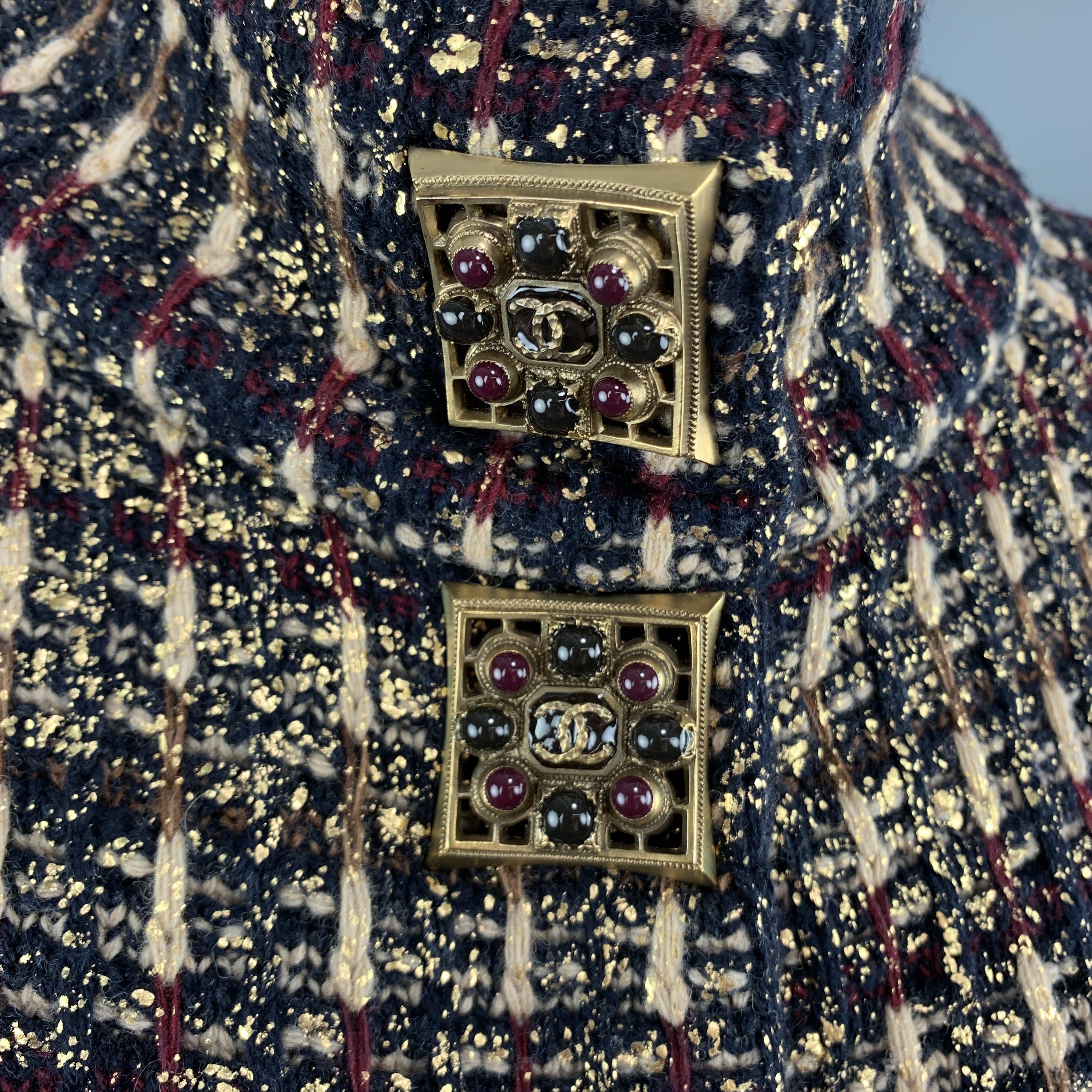 Black CHANEL Size 4 Gold Splatter Tweed Pre Fall 2011 Paris Byzance Tweed Coat