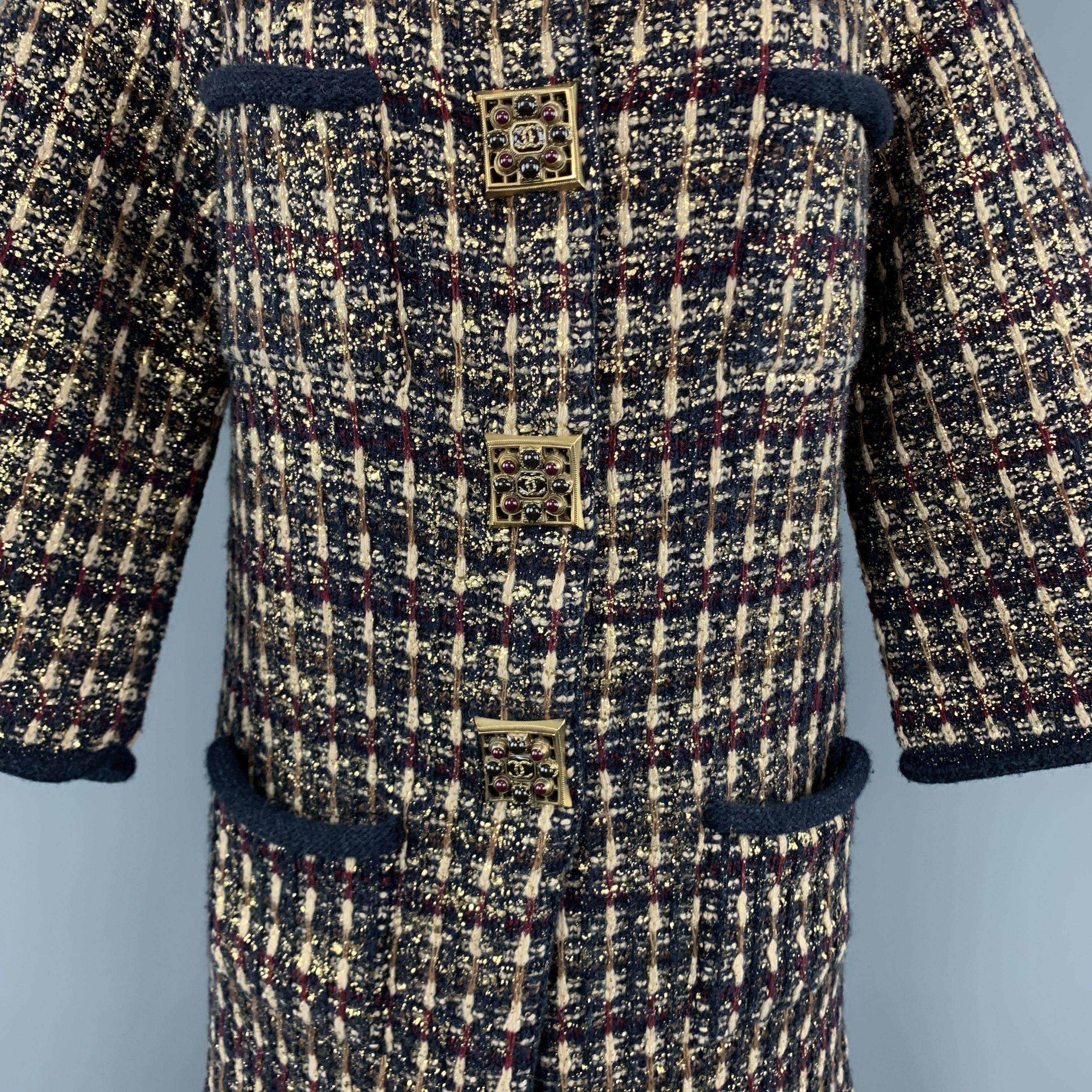 CHANEL Size 4 Gold Splatter Tweed Pre Fall 2011 Paris Byzance Tweed Coat In Excellent Condition In San Francisco, CA