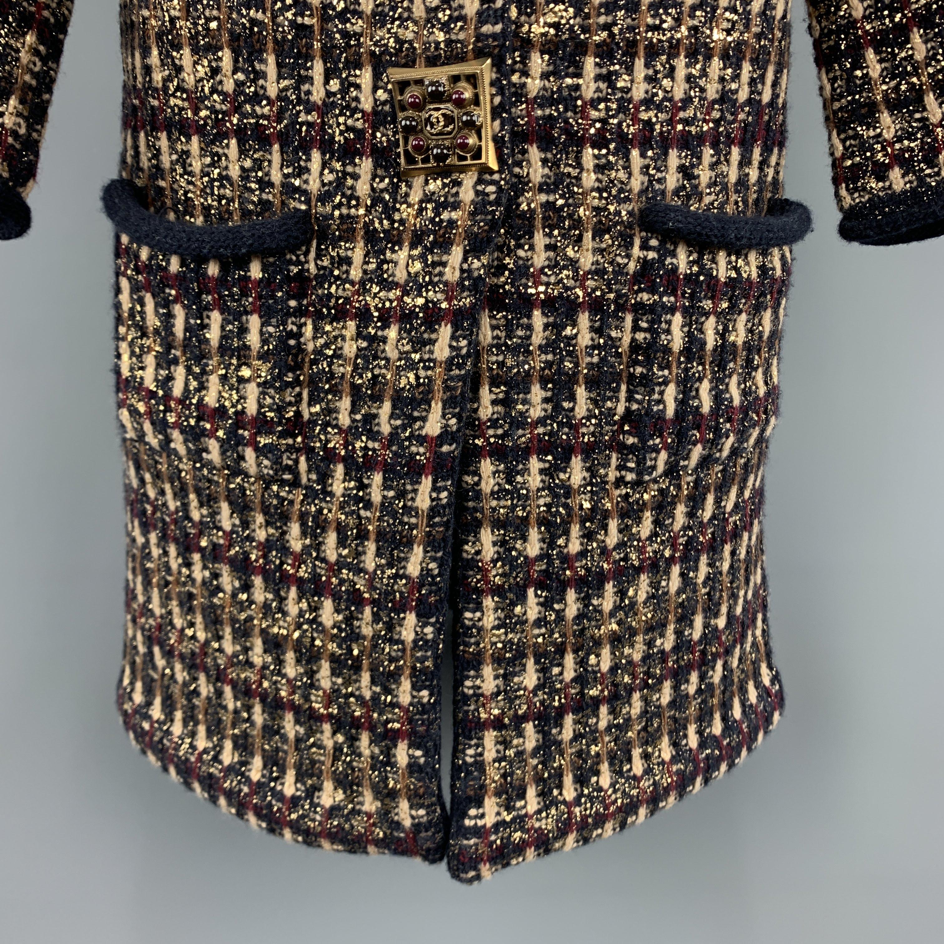Women's CHANEL Size 4 Gold Splatter Tweed Pre Fall 2011 Paris Byzance Tweed Coat