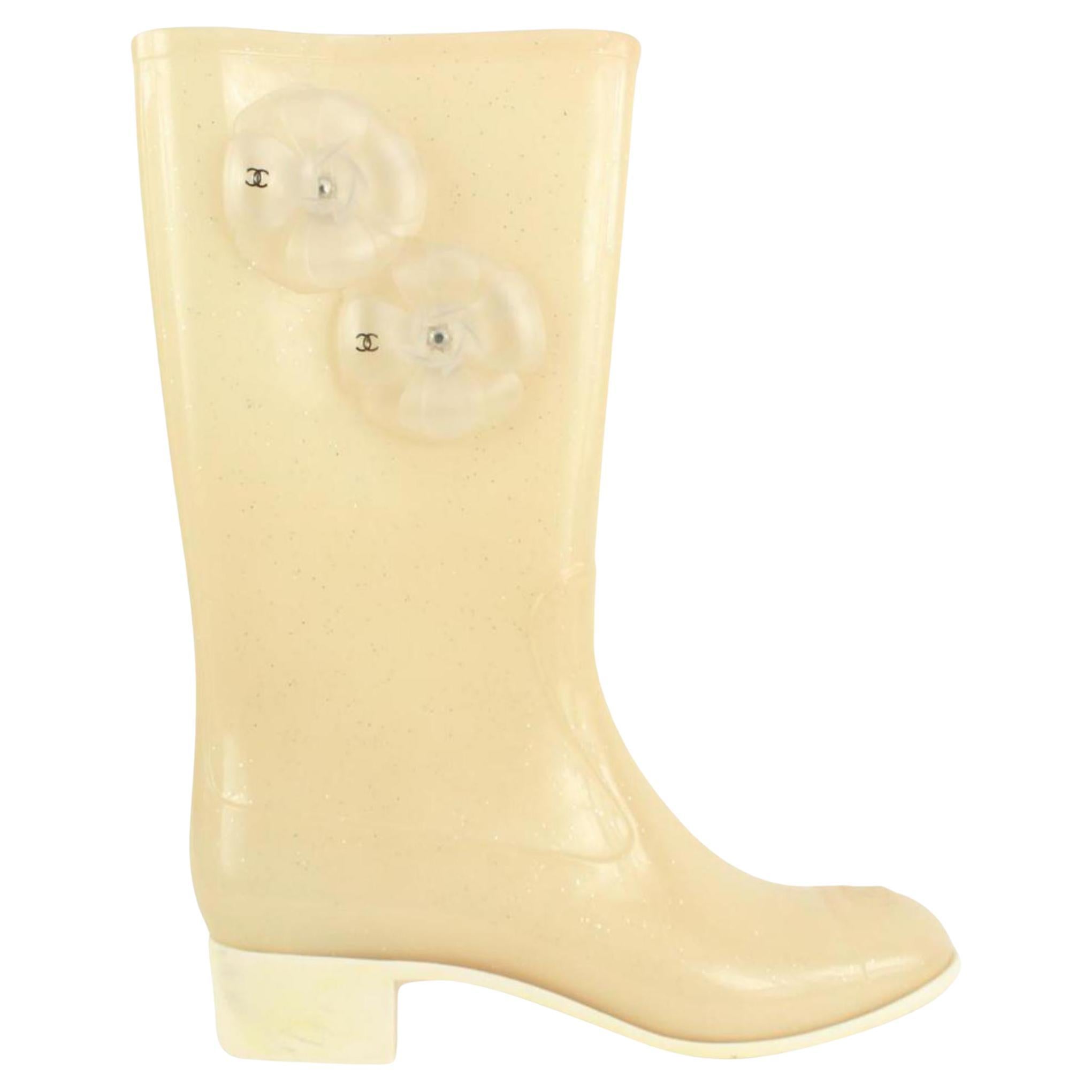 chanel rain boots white