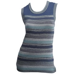 Chanel Size 44 Blue Striped Sleeveless Knit Vest Top
