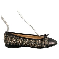 CHANEL Size 5.5 Black Brown Boucle Ballet Flats