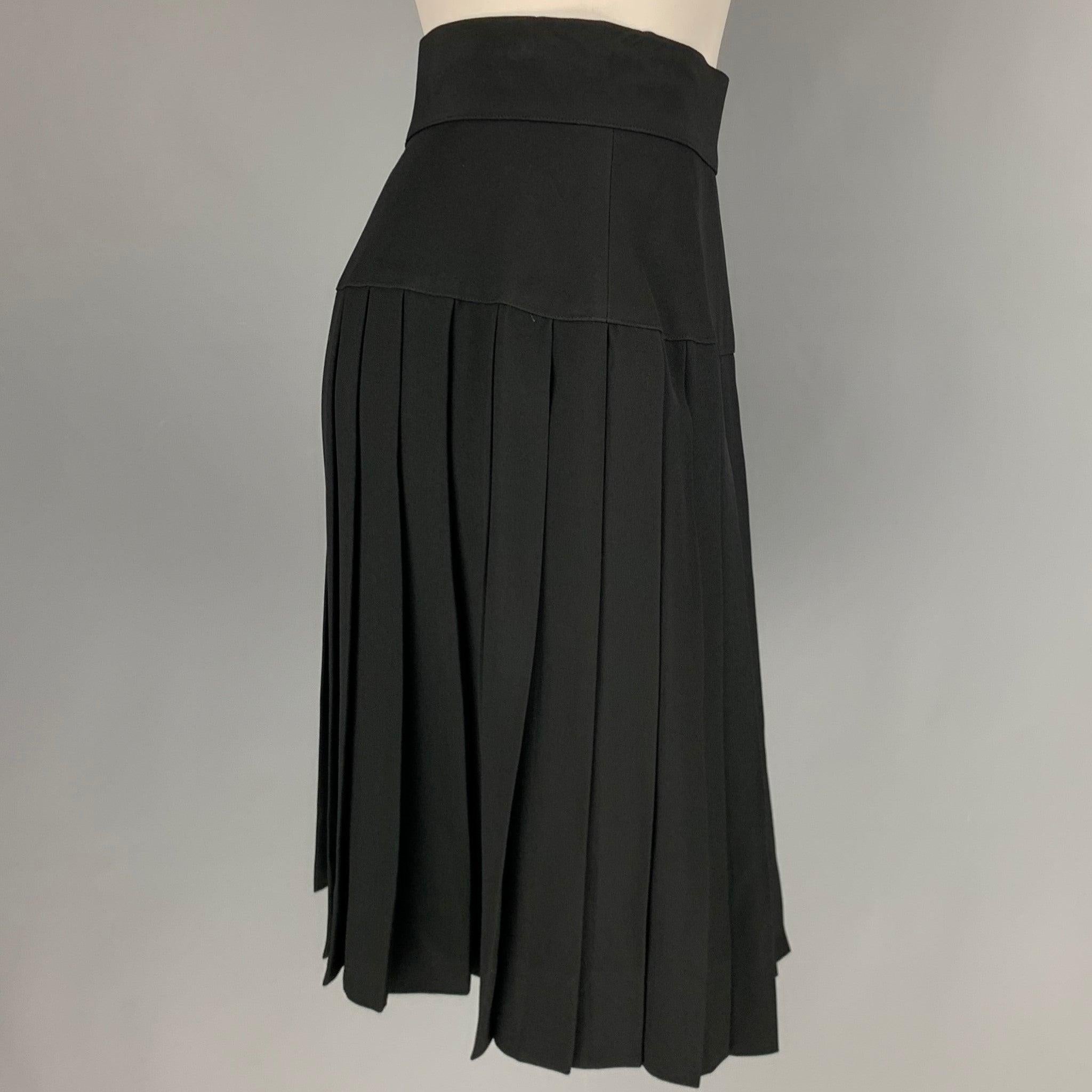 CHANEL Size 6 Black Acetate Rayon Pleated Below Knee Skirt In Excellent Condition For Sale In San Francisco, CA