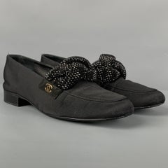 CHANEL Size 6 Black Fabric Rhinestone Loafer Flats