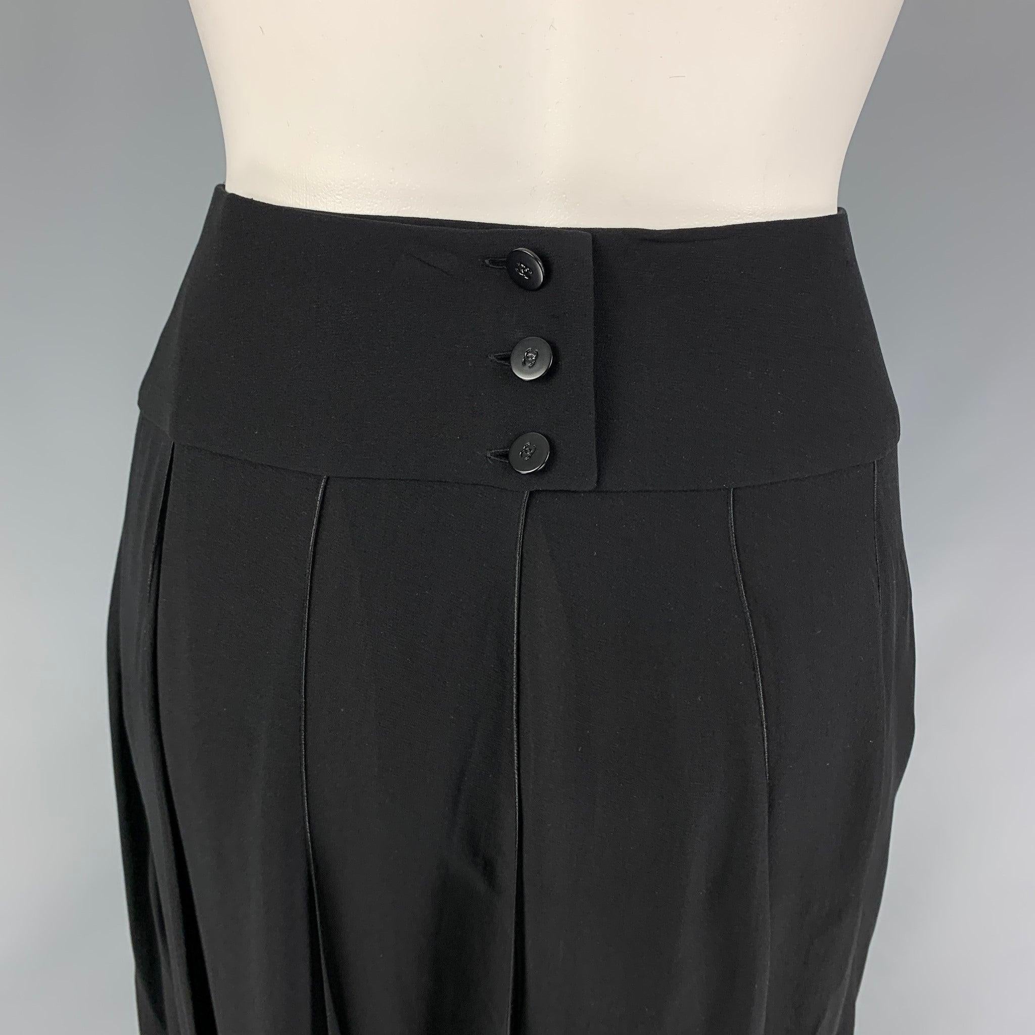 Women's CHANEL Size 6 Black Silk Pleated Wide Leg Skirt For Sale