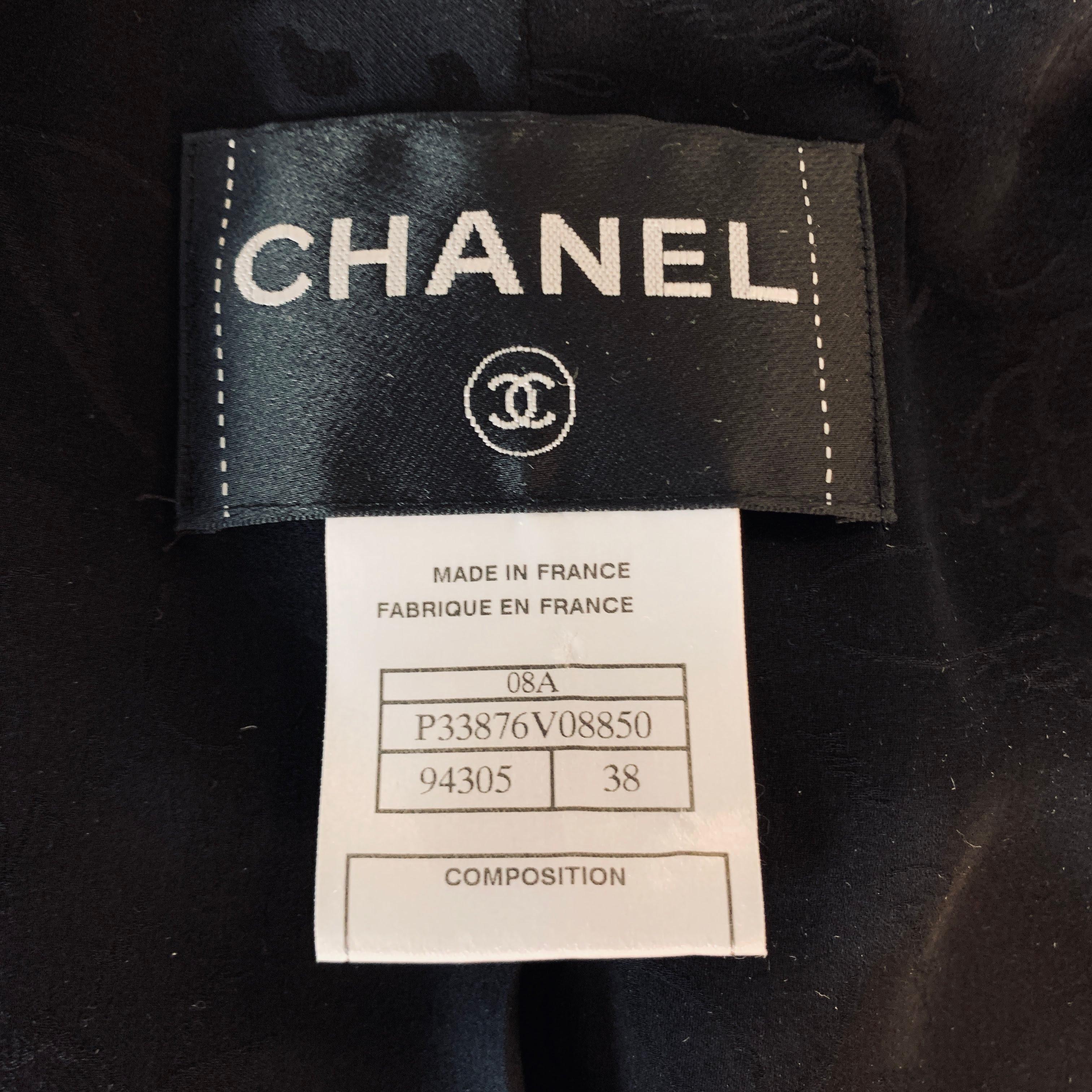 CHANEL Size 6 Black Silk Satin Double Breasted Silver Byzantine Button Jacket 7