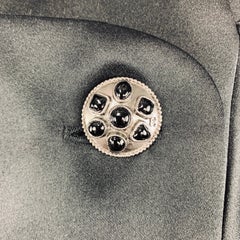 CHANEL Size 6 Black Silk Satin Double Breasted Silver Byzantine Button Jacket