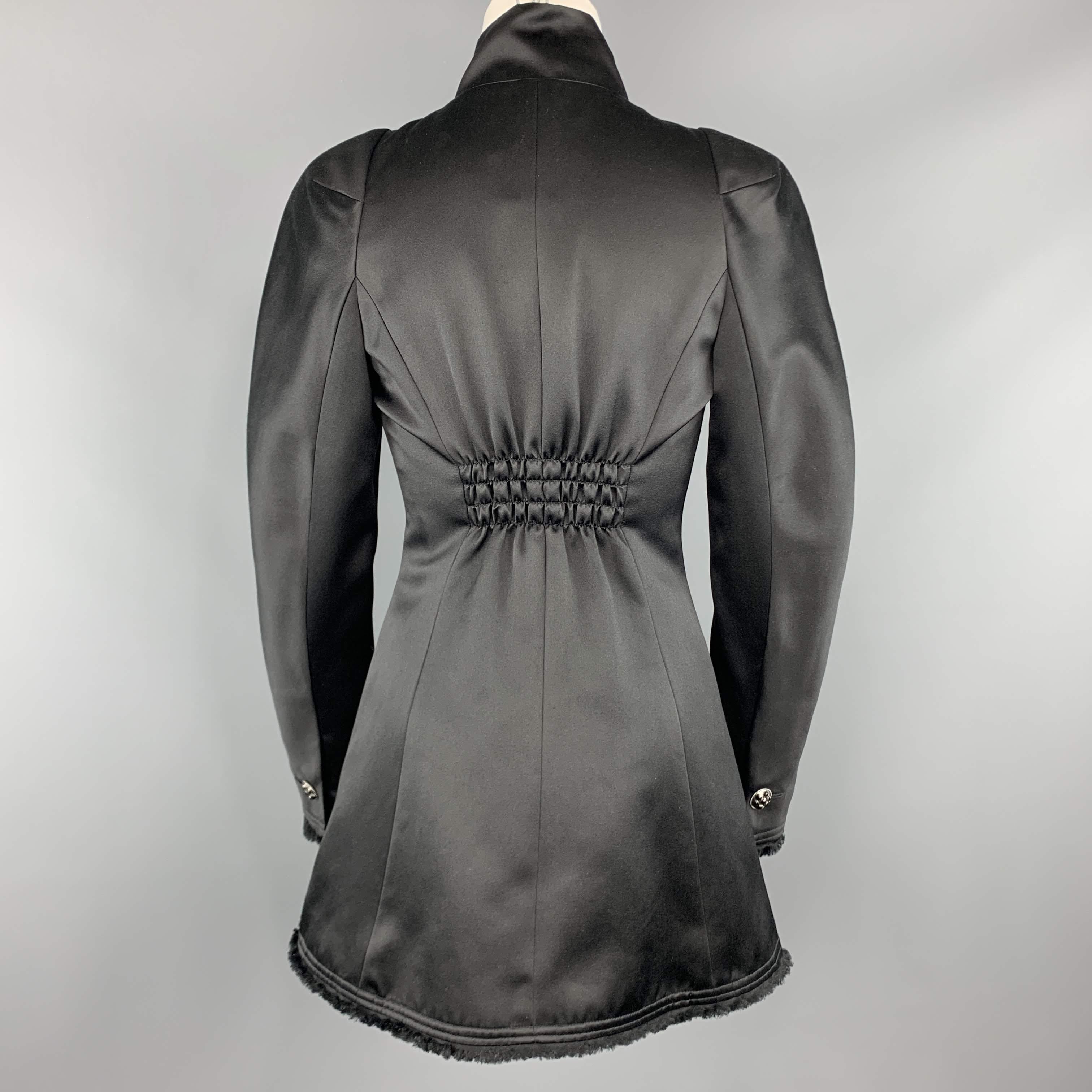 CHANEL Size 6 Black Silk Satin Double Breasted Silver Byzantine Button Jacket 3