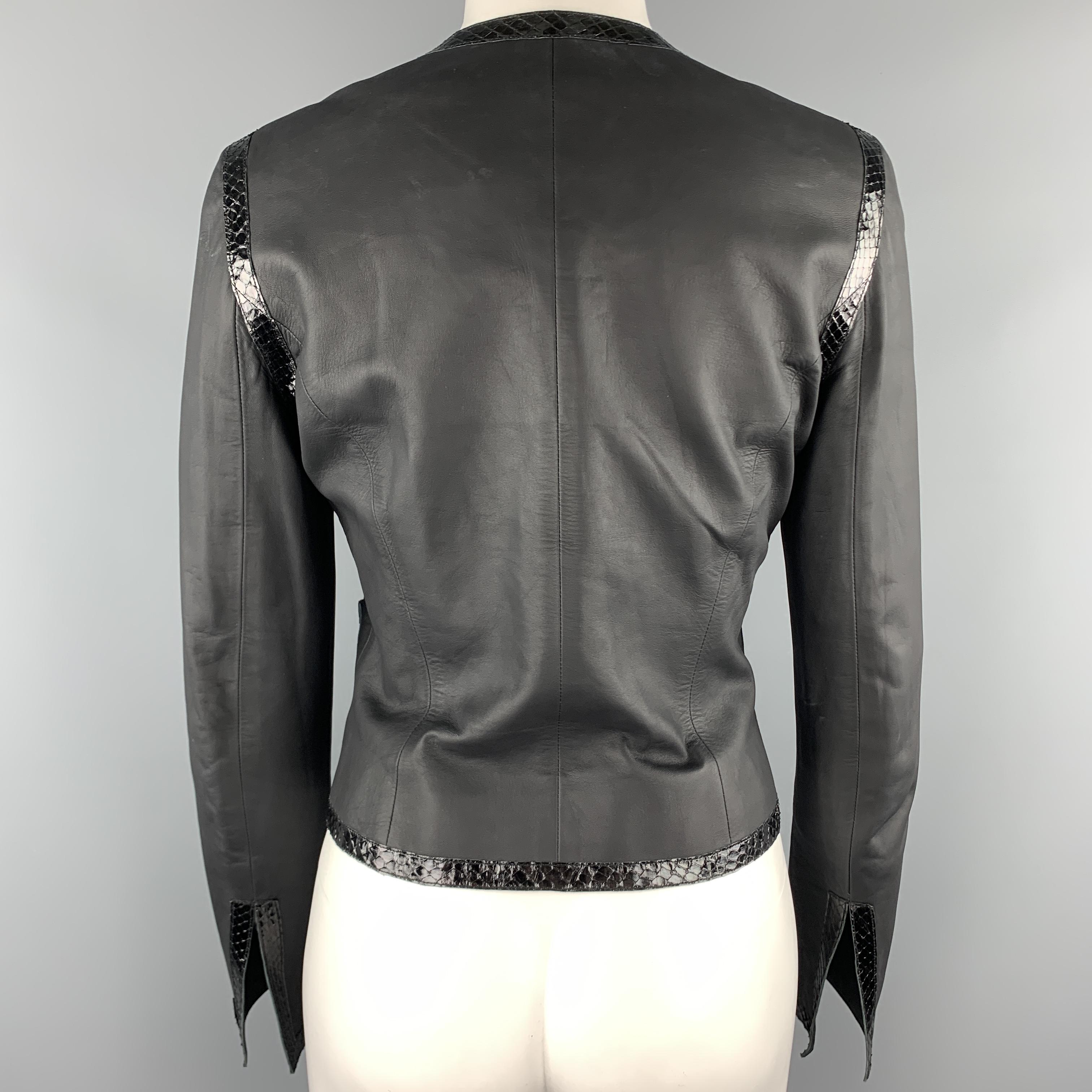Women's CHANEL Size 6 Black Snake Piping Cropped Leather 04 P Jacket