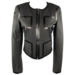 CHANEL Size 6 Black Snake Piping Cropped Leather 04 P Jacket