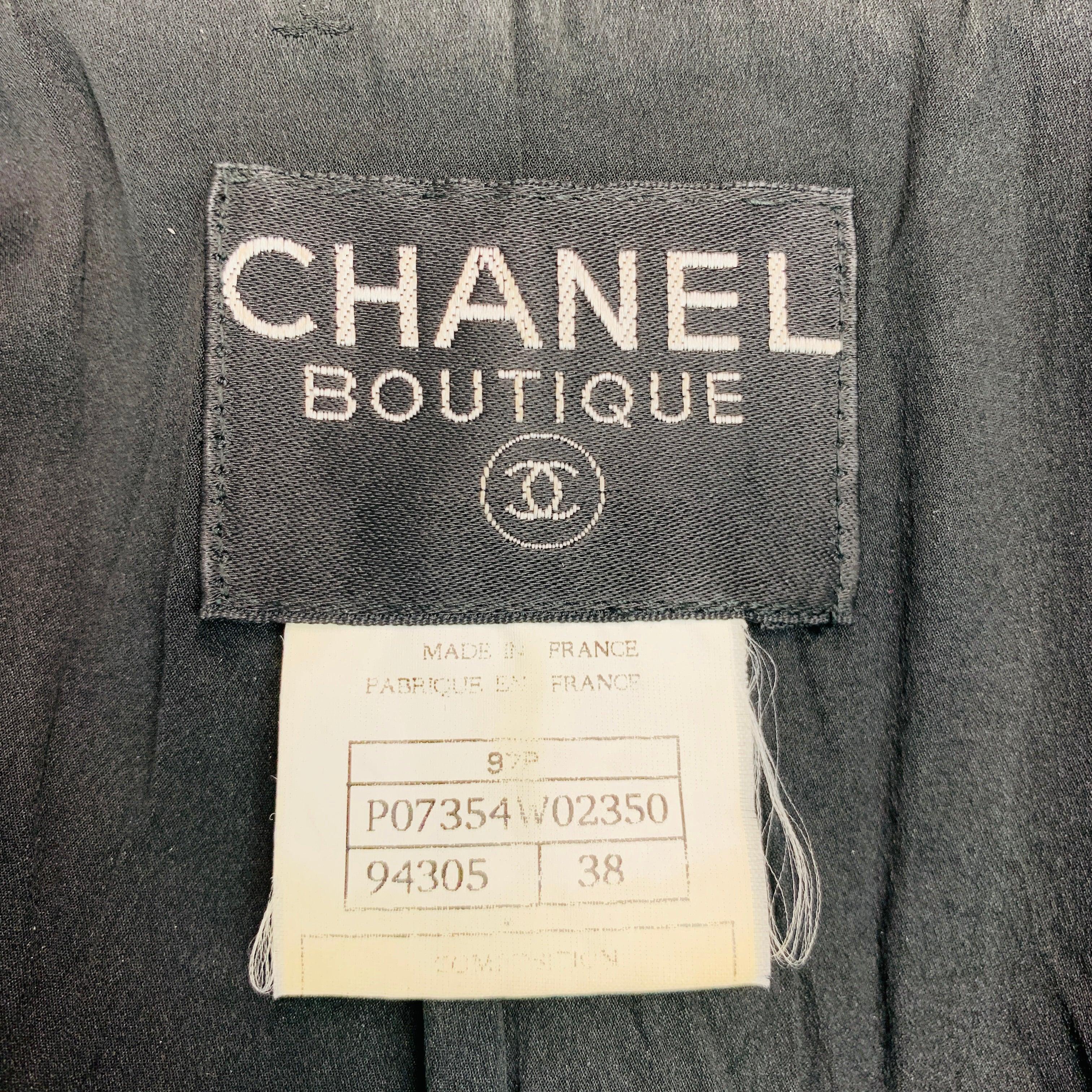 CHANEL Size 6 Black Wool Nylon Double Breasted Blazer For Sale 1