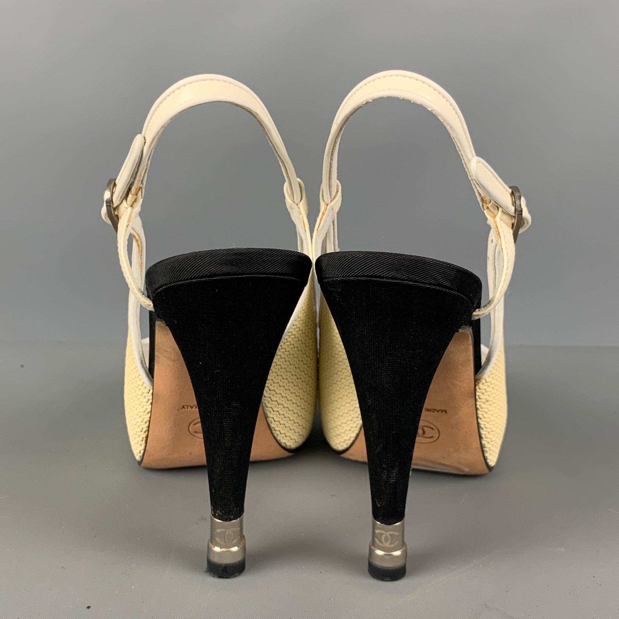 CHANEL Size 6 Cream Black Acetate Color Block Slingback Pumps In Good Condition In San Francisco, CA