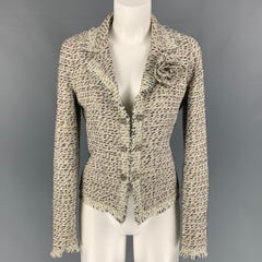 Vintage CHANEL Size 6 Cream & Black Boucle Cotton Blend Jacket