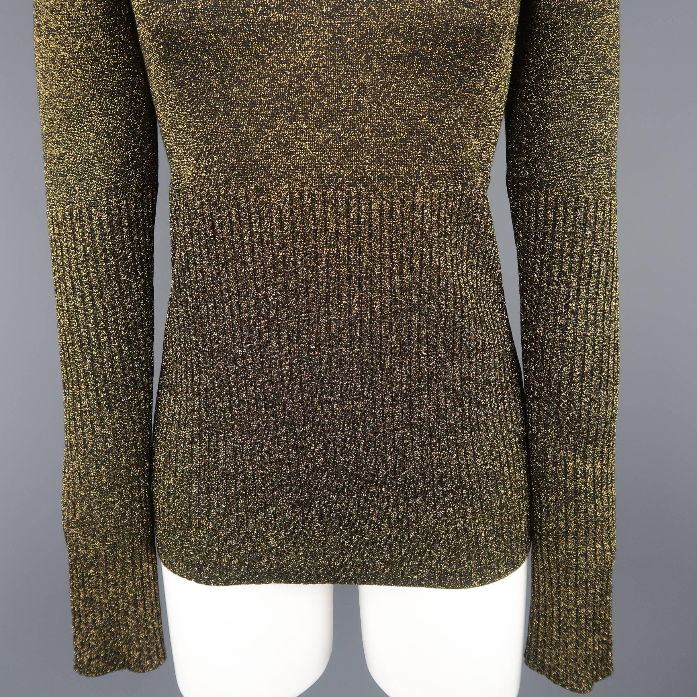 CHANEL Sweater - Size 6 Gold Wool Blend Lurex Button Shoulder Pullover In Excellent Condition In San Francisco, CA