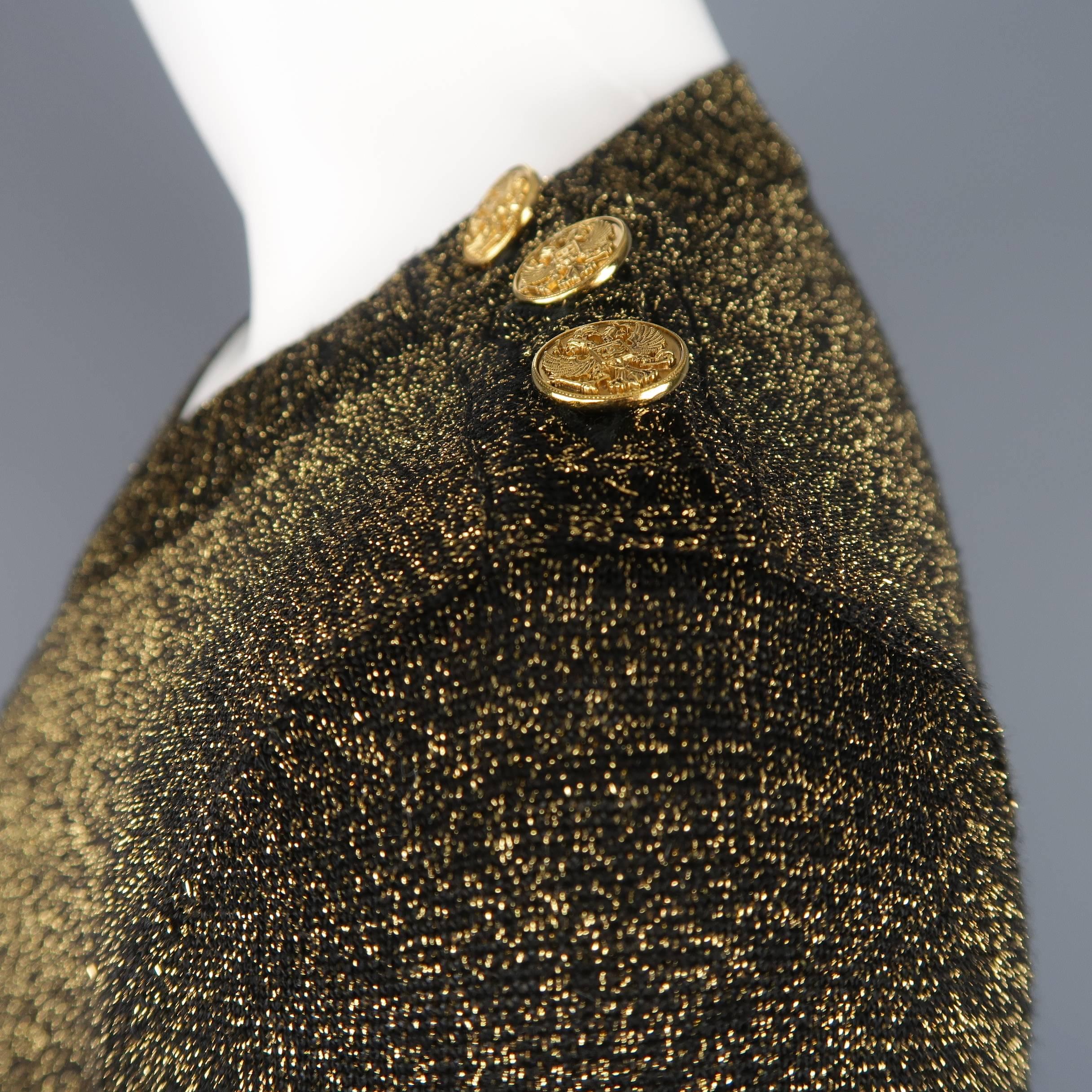 Women's CHANEL Sweater - Size 6 Gold Wool Blend Lurex Button Shoulder Pullover